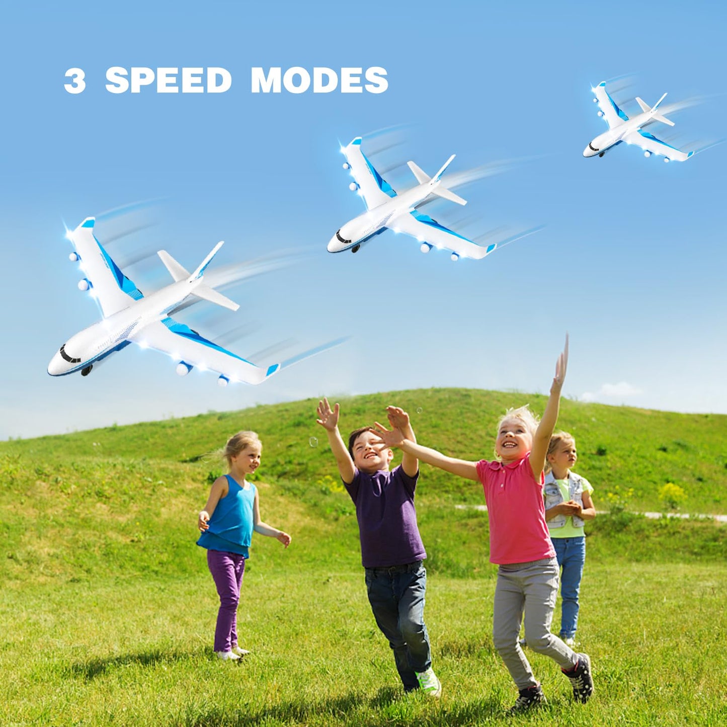 4DRC Remote Control Airplane for Kids Boys Adults, G2 Remote Control Plane Jet for Beginners Adult, Ready to Fly Airplane with One Key Aerobatic LED Light, RC Plane for Kids, 2 Battery