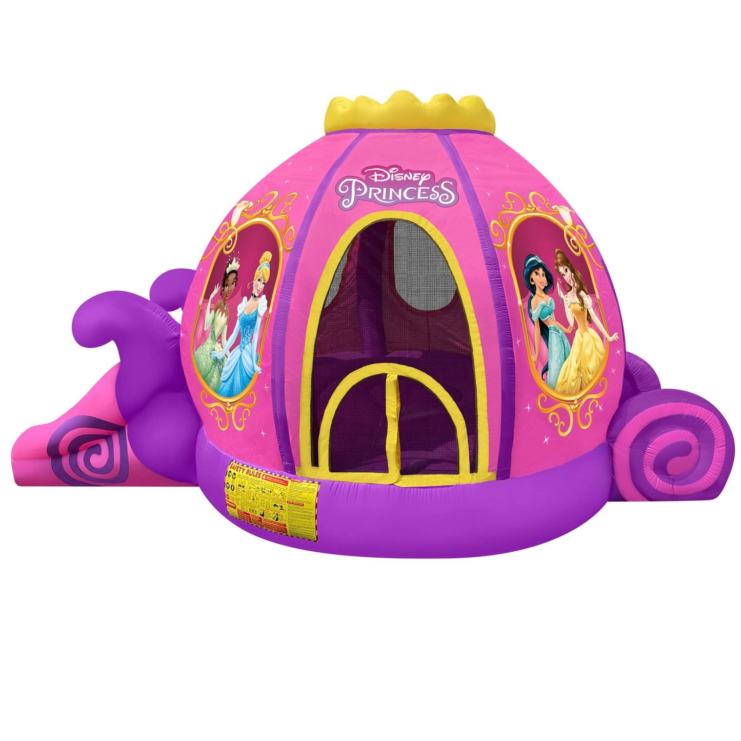 Funormous Disney Princess Carriage Inflatable Pink Bounce House with Slide and Ball Pit, Indoor Outdoor Bouncy Castle with Air Blower Kids Ages 3-8