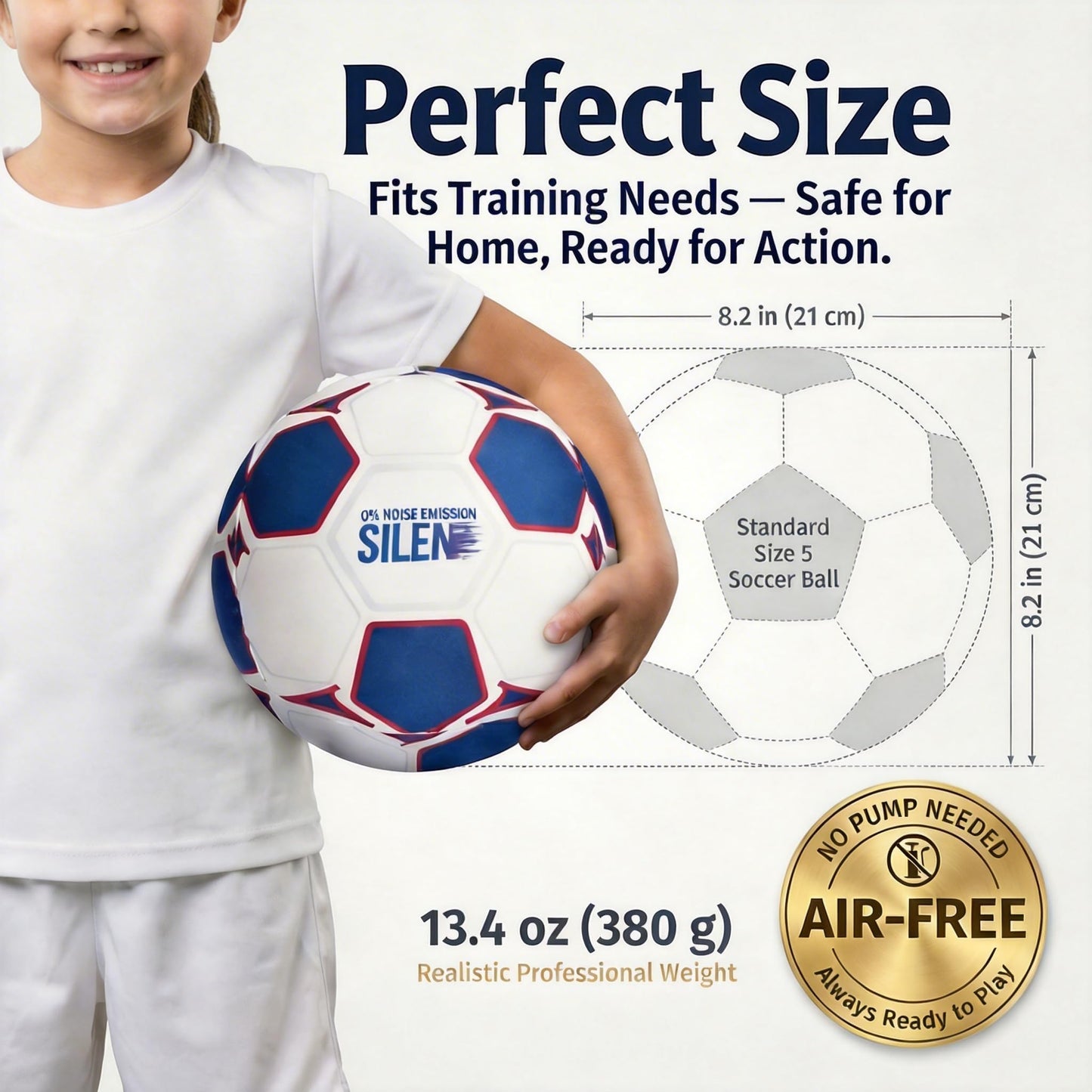 HASTRIDE Silent Soccer Ball Size 5 - Soft Foam Soccer Ball for Indoor Training, Airless Indoor House Ball for Kids and Adults, Soft Durable Foam Design, Gift for Soccer Fans Boys 8-12 Girls