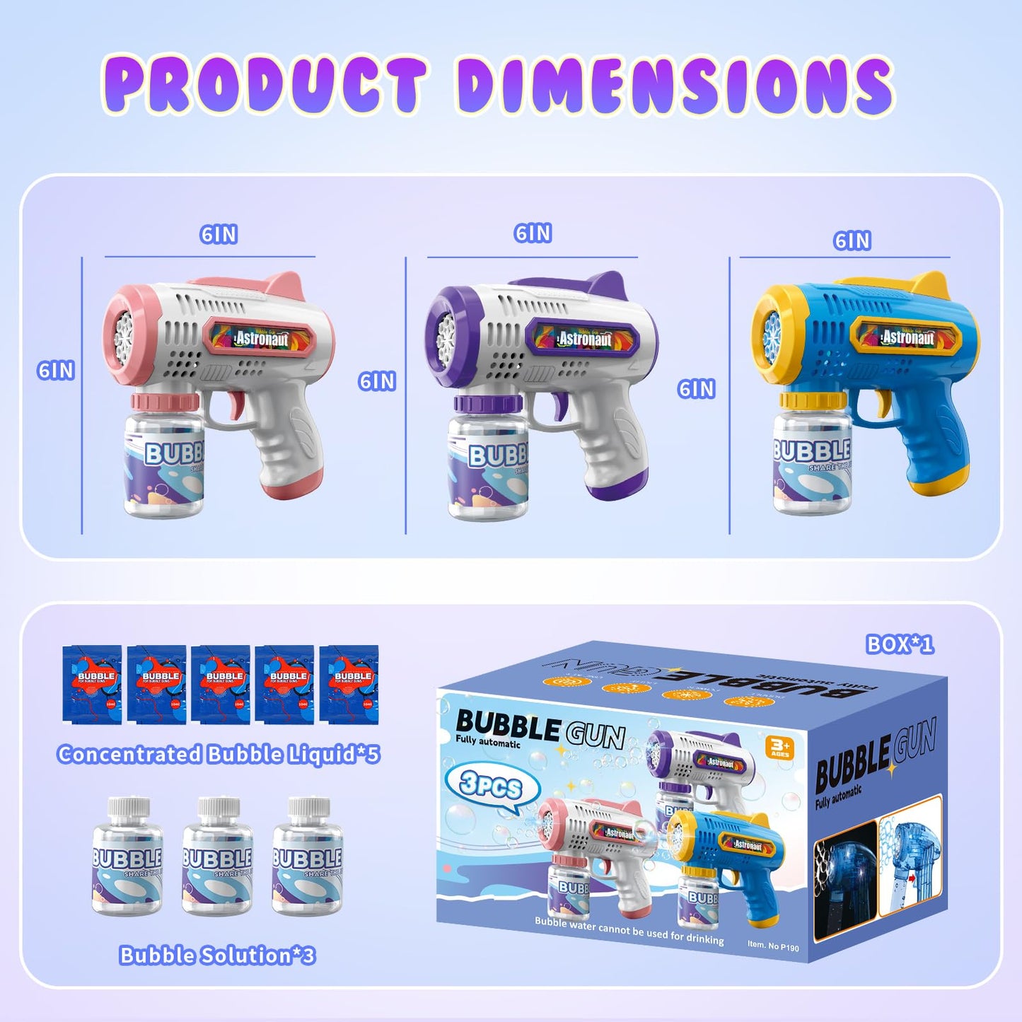 Britik 3 Pack Bubble Guns with Bubbles Solution: Automatic Bubble Maker Machine for Boys Girls, Bubble Guns Outdoor Toys for Toddlers, Party, Wedding Birthday Gifts for Ages 3 4 5 6 7 8 Year Old Kid