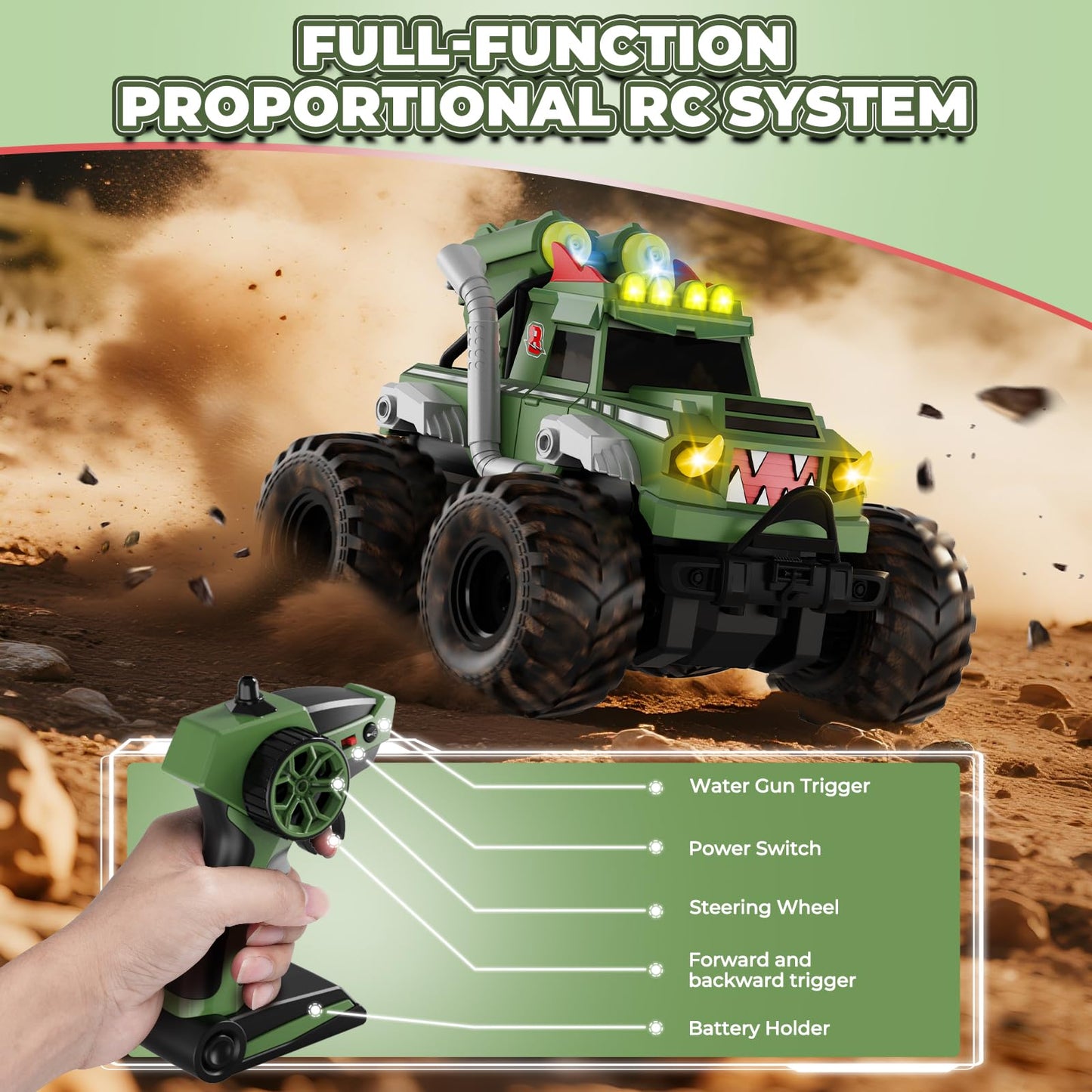 UFOLED Remote Control Car, Waterproof Monster Truck Toys RC Cars for Boys, 1:18 Amphibious 4WD All Terrain Off-Road Pickup Toy Trucks, Christmas Birthday Gift Boys Girls Kids Ages 6 7 8-12 Years Old