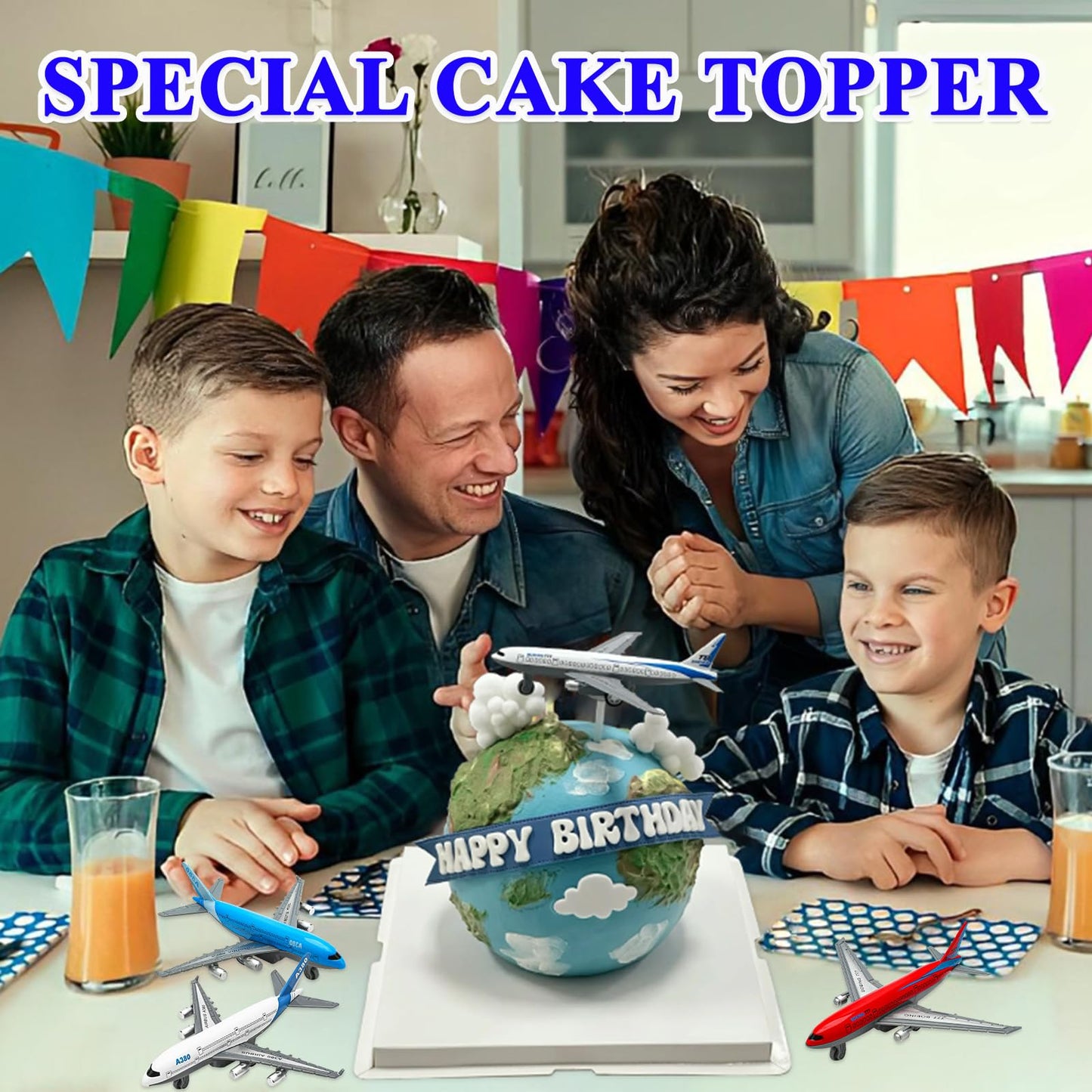 OTONOPI Toy Airplane Die-cast Metal Model Plane Pull Back Aircraft Airline for Kids Cake Toopper Party Favor Age 3+ Pack of 4pcs