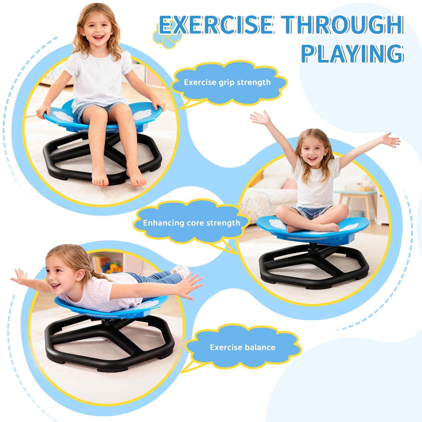 APUFSKO Spinning Chair for Autistic Kids Autism Sensory Spinning Chair for ADHD Children & Toddlers Sit&Spin Swivel Seat Training Body Coordination & Balance 360°Rotating with Lighting&Music (Blue)
