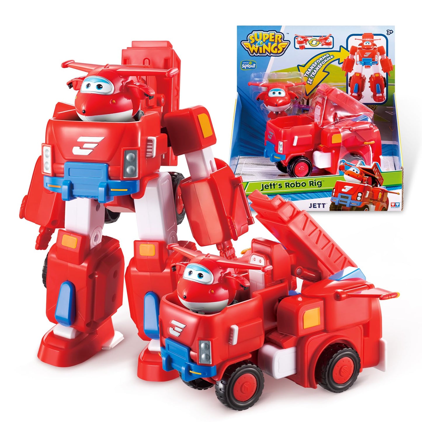 Super Wings Transformable Toys, 7" Jett Robot Suit and 2” Scale Transforming Jett Mini Action Figure,2-in-1 Mode Vehicle and Robot, Vehicle Playset for Kids 3+,Gifts for Boys and Girls,Red