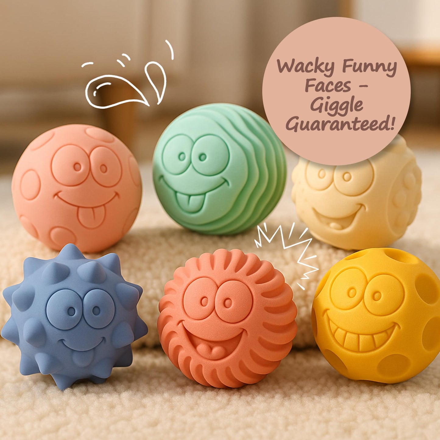 80PCS Baby Blocks Set with Storage Bucket + 6PCS Sensory Balls Bundle - Rubber Soft STEM Building Blocks for Babies 6+ Months, Textured Montessori Balls for Infants & Toddlers 6-12M, Tummy Time Gift