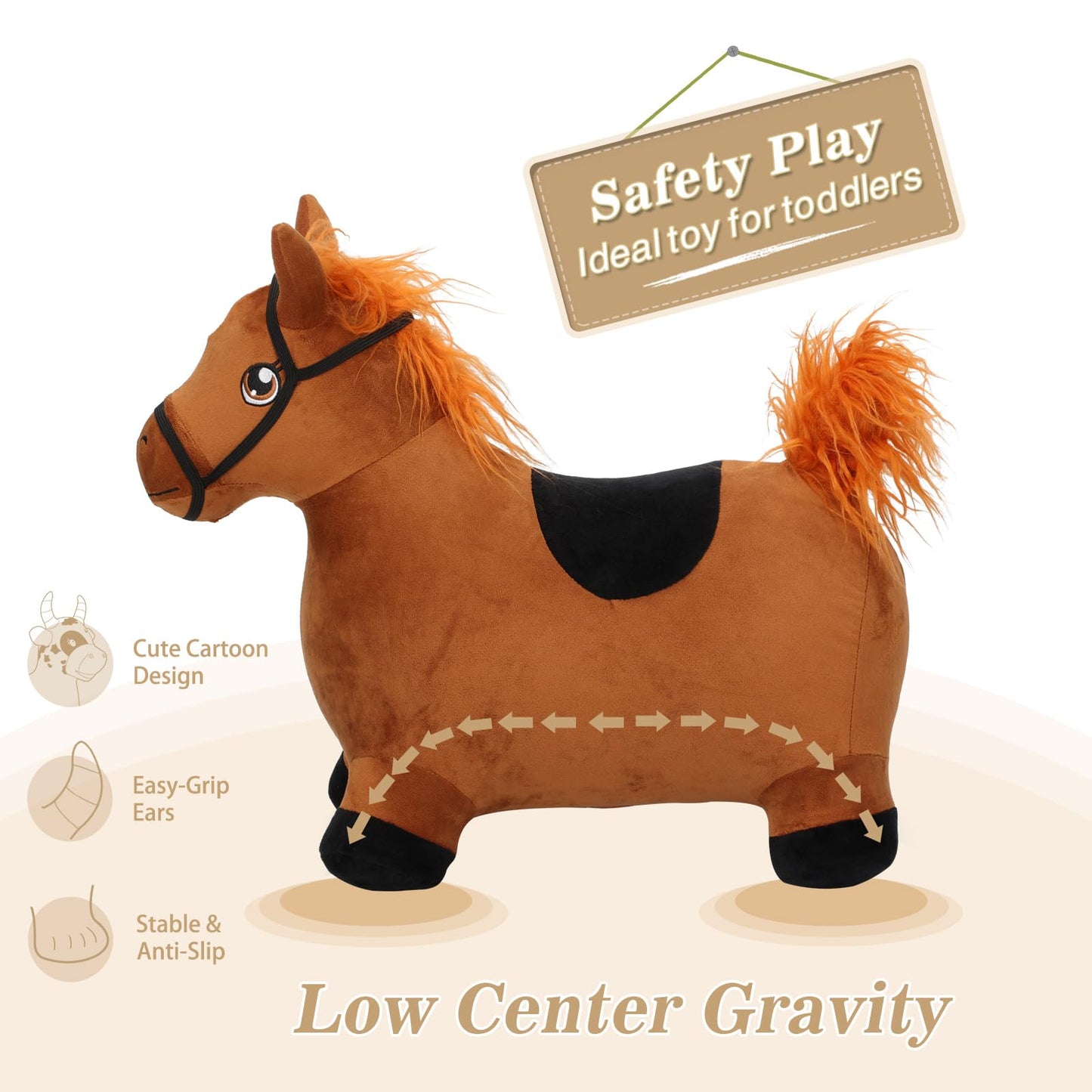 INPANY Bouncy Horse Toys for 2 Year Old Boy, Toddler Plush Bouncing Farm Animals, Inflatable Hopper, Jumping bounce Horse, Kid Ride on Rubber Bouncer, Outdoor Indoor Baby Birthday Gift for 3 4 Yr Girl