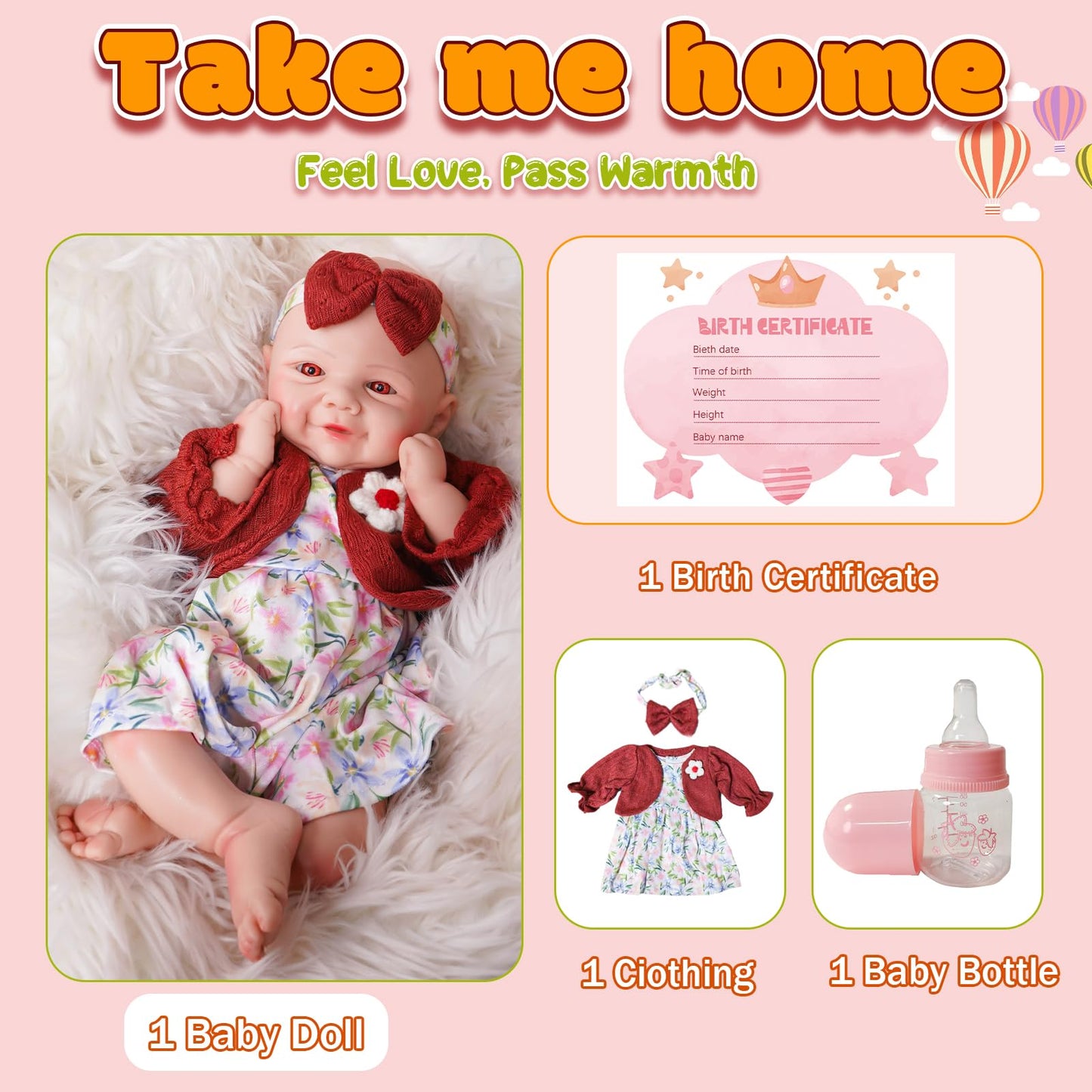 SILINAISIA Lifelike Reborn Baby Dolls Smiling Girl 17in Weighted Silicone Full Body Flexible Limbs Realistic Real Life Baby Dolls Open Eyes Newborn Babies