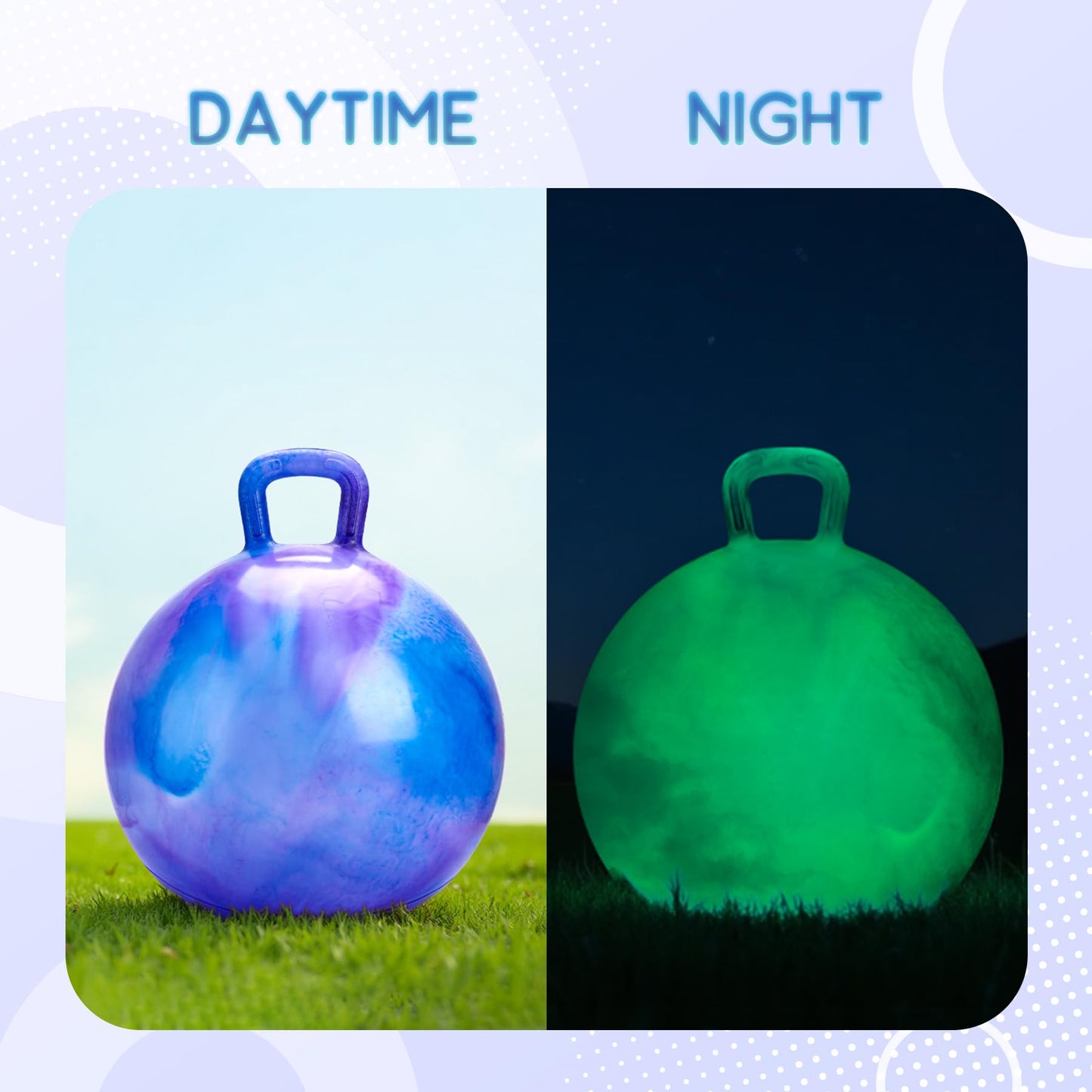 ZOOJOY Glow-in-The-Dark Light Up Hopper Ball for Kids, 20 Inch Bouncy Ball with Handle, Inflatable Night Glow Jumping Toy for Boys and Girls Aged 6-12, Indoor & Outdoor Play, Includes Pump