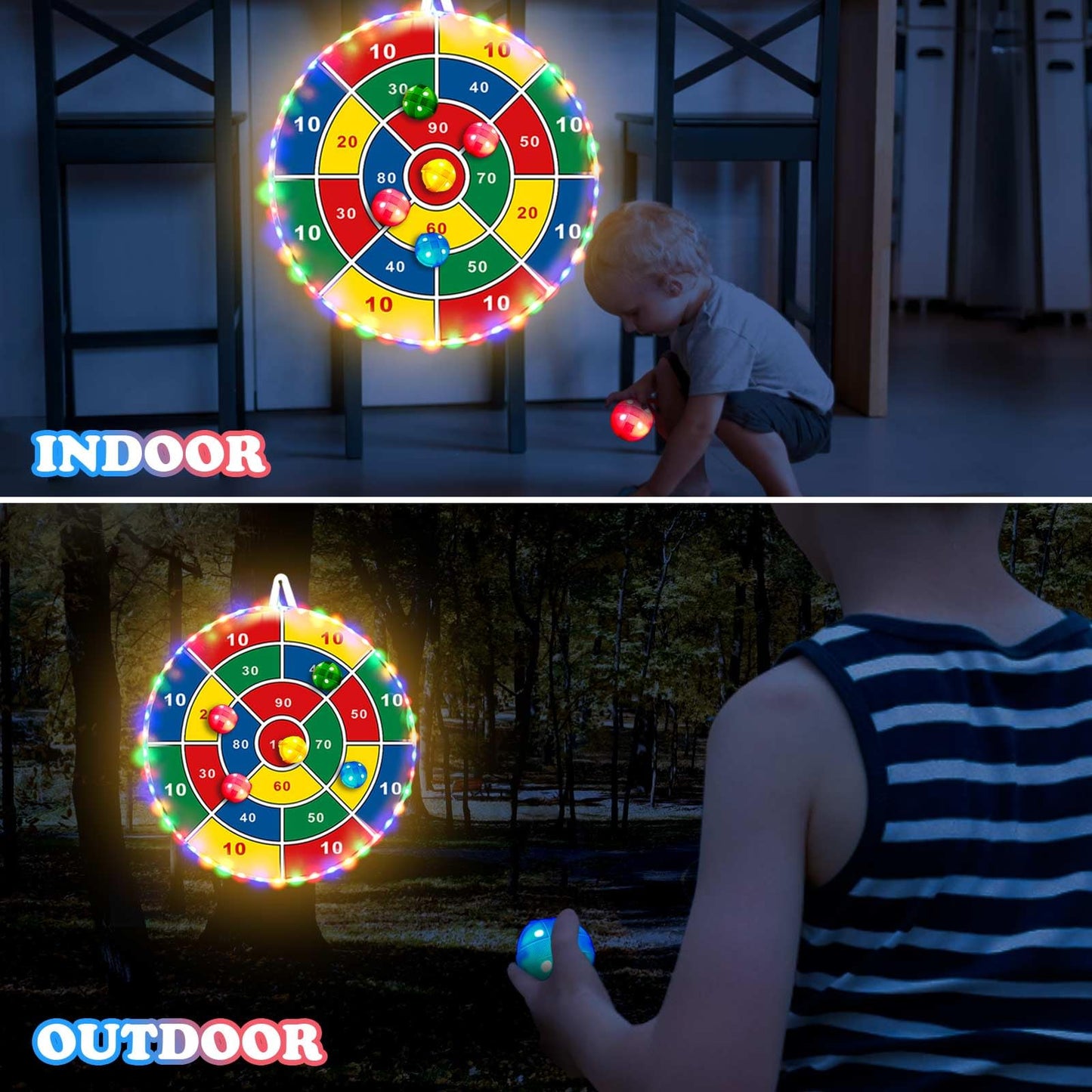 Dart Board for Kids, 29" Light Up Kids Dart Board with LED Sticky Balls Glow in the Dark Games Indoor Outdoor Toys Games for Kids Ages 4-8, Birthday Party Games Gift for Kids Ages 4 5 6 7 8 9 10 11 12