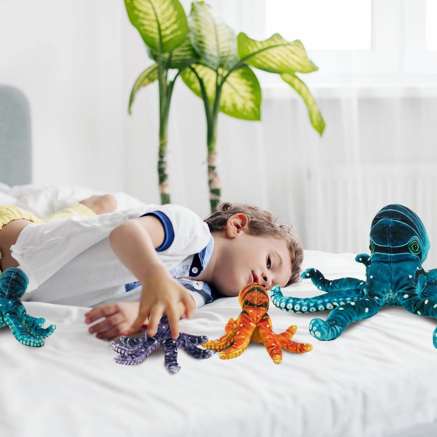 YOHAKI Octopus Stuffed Animal, 11''Marine Printed Octopus Plush Toys with 3 Baby, Soft Washable Toy Stuffed Marine Animal for Home Decor, Idea Gift for Kids Boys Girls Christmas Birthday Gifts (Blue)