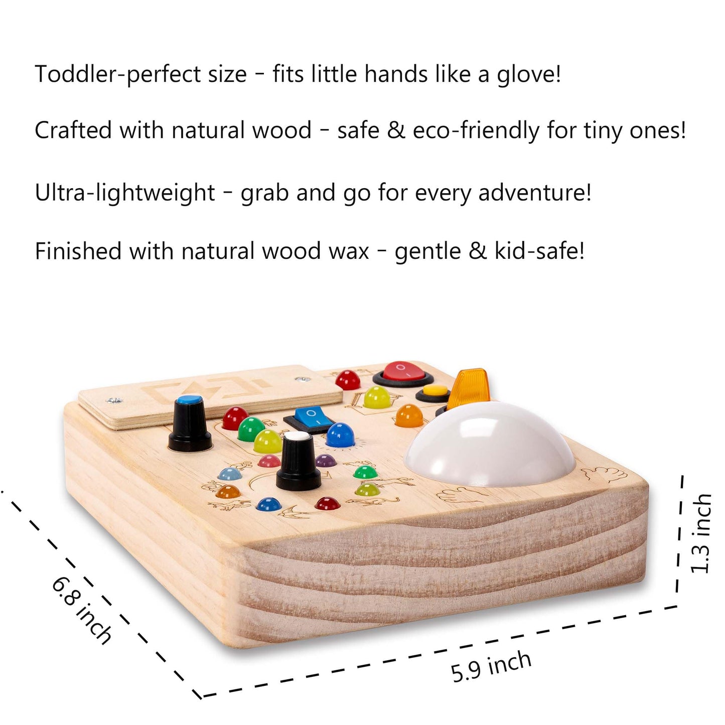 JOYKEKE Montessori Wooden Busy Board Activity Board with Tap Clap Light, Safe Durable Sensory Educational Toy for 1-4 Year Olds, Build Fine Motor & Hand-Eye Coordination for Toddler Boys & Girls