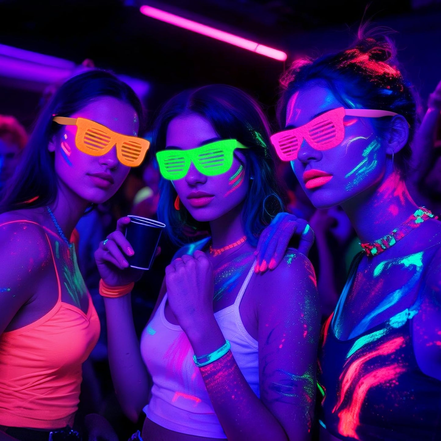 Mega-L 12 Pcs Glow in The Dark Glasses, Glow in The Dark Party Supplies, Neon Fluorescent Blacklight Eyeglasses Party Favors, Glow Photo Booth Props Eyewear Accessories for Women, Men, Adult Halloween
