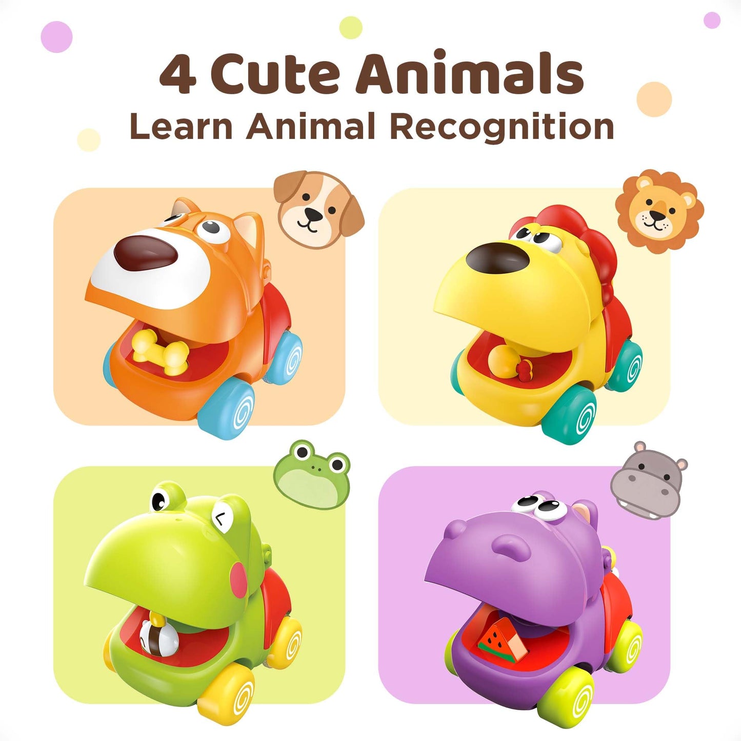 iPlay, iLearn Push Go Animal Car Toys for Toddler 1-3, Baby Friction Racing Cars, Infant Play Vehicle Set, Kids Inertia Vehicle Toy, 1st Birthday Gifts for 12 18 24 Month 1 2 One Year Boys Girls Child