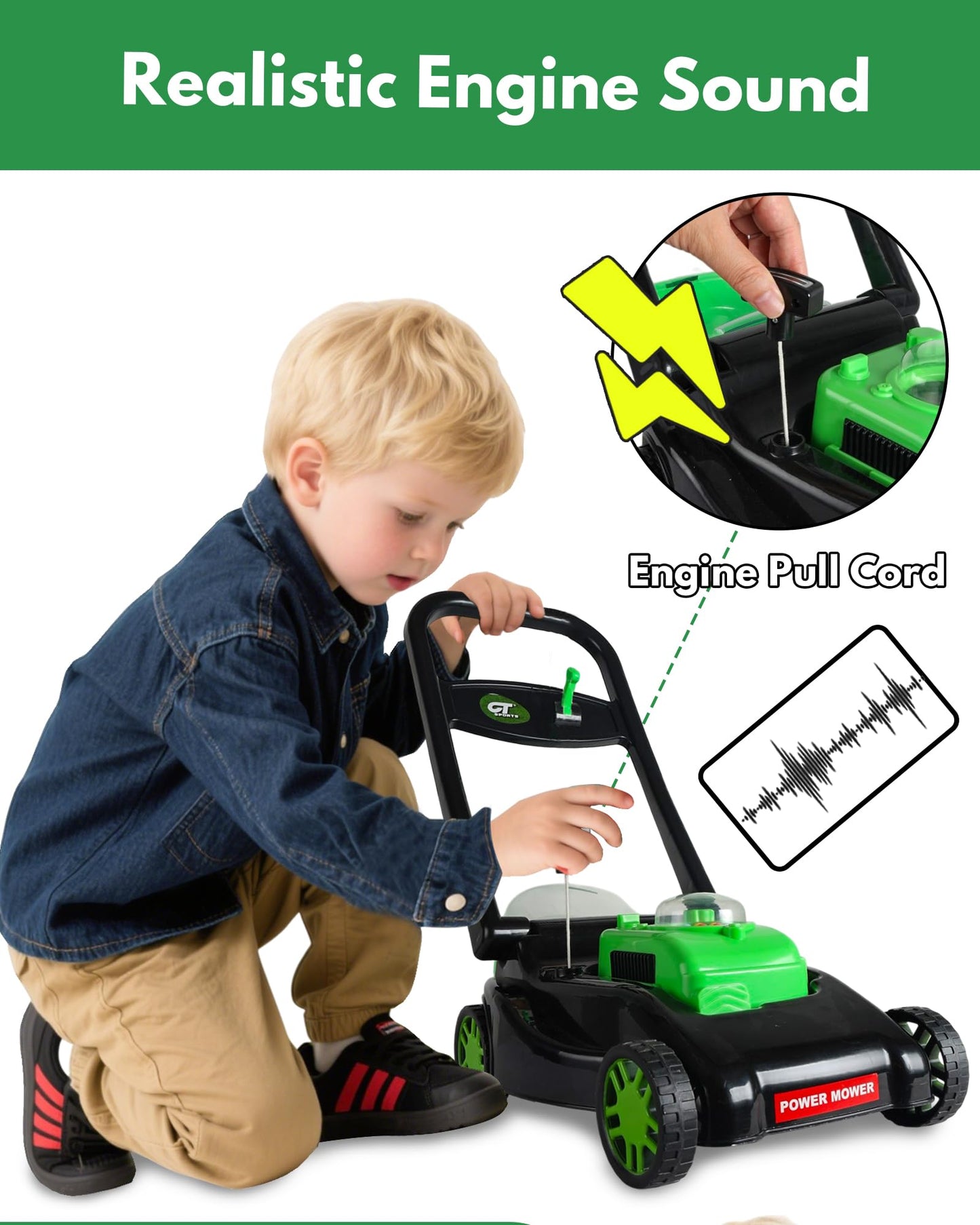 Kids Lawn Mower with Realistic Grass-Cutting Action and Sounds – No Batteries Required | Fun Outdoor Push Toy, Birthday Gift & Holiday Present for 3, 4, 5, 6Year Old Boys and Girls (Black)