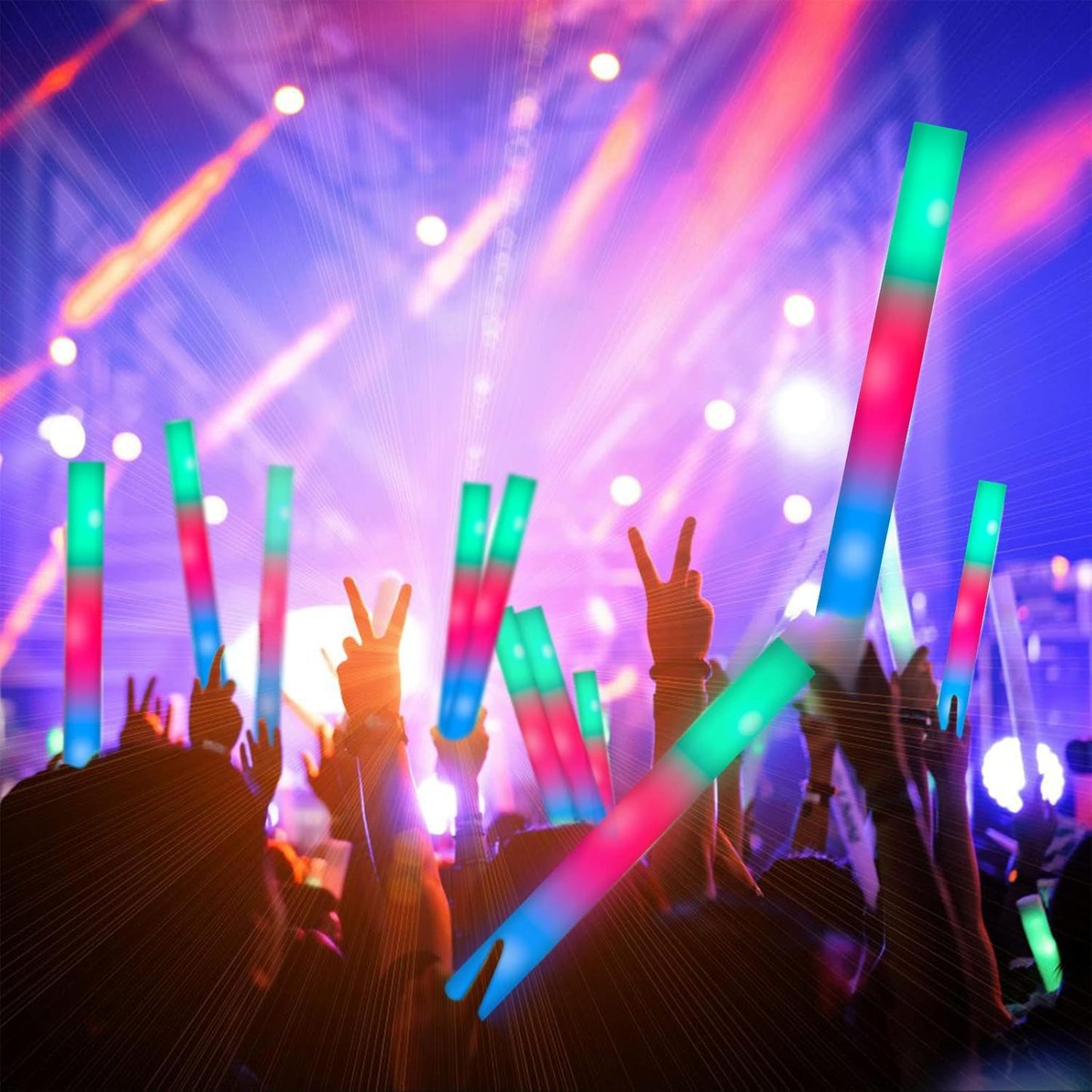 SHQDD 28PCS LED Foam Glow Sticks, Foam Light up Sticks Bulk Party Pack with 3 Modes Colorful Flashing, Glow in The Dark Party Supplies for Parties, Wedding, July 4th, Birthday, Raves,Concert,New Year