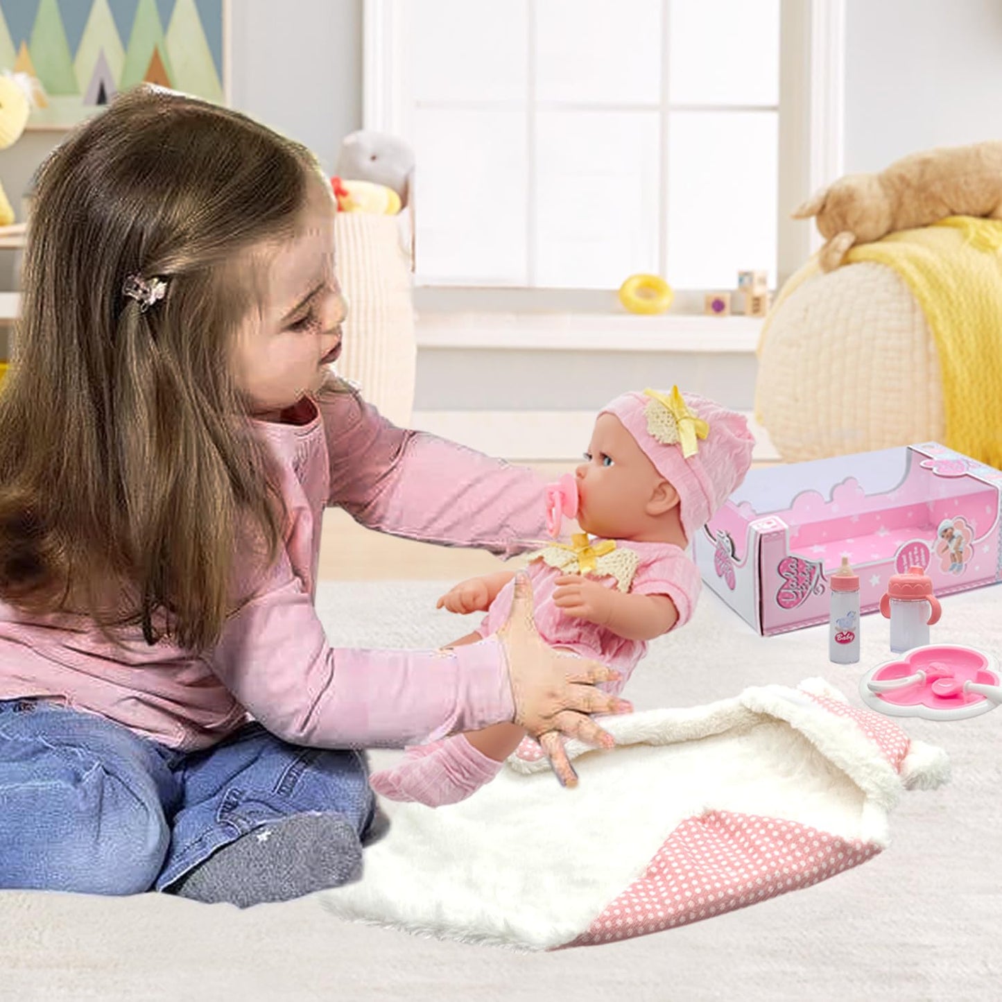 Ferberbears Baby Doll with Accessories Soft Blanket 12 Inch Baby Dolls for Toddlers 1-3-5 Years Old Girl Gifts Playset Toy
