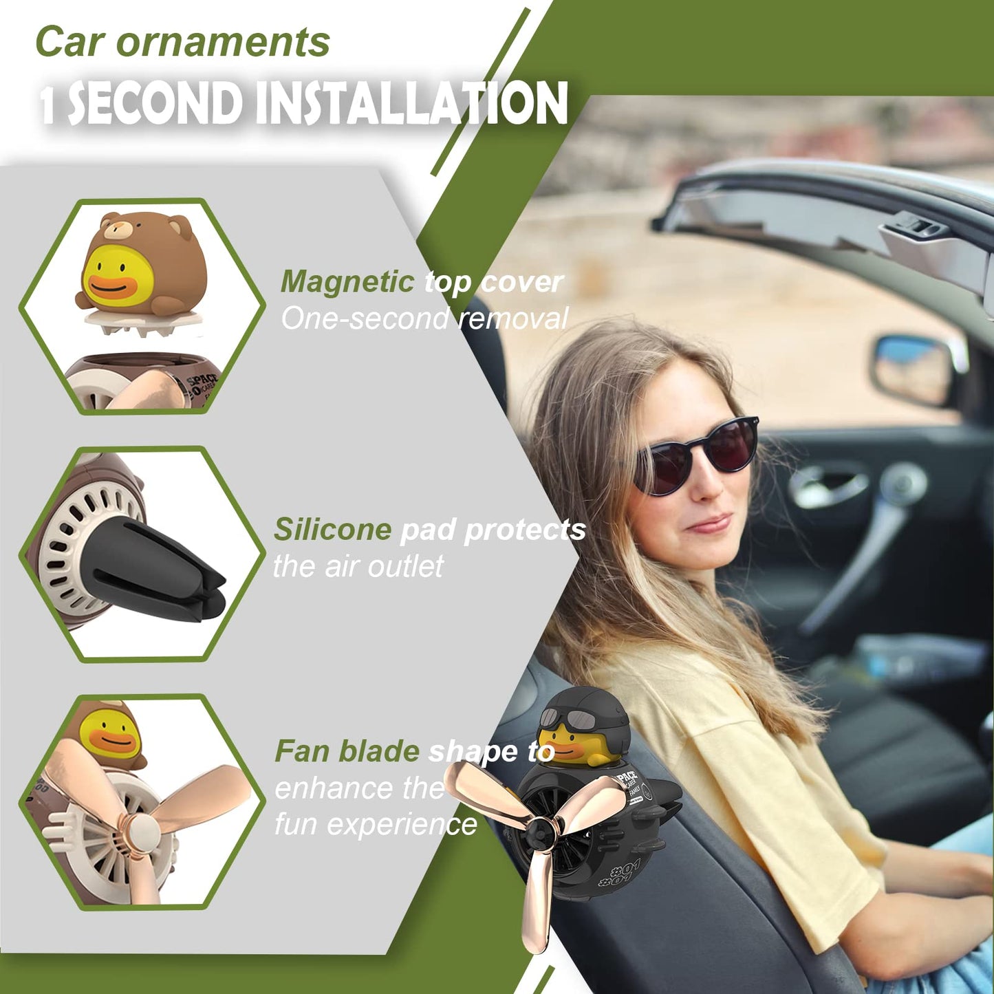 DUHKHAS 2 Pieces Car Air Fresheners, Cute Bear Pilot Car Diffuser, Propeller Air Outlet Vent Fresheners, Automotive Interiors Vent Decoration (Cat+Duck)