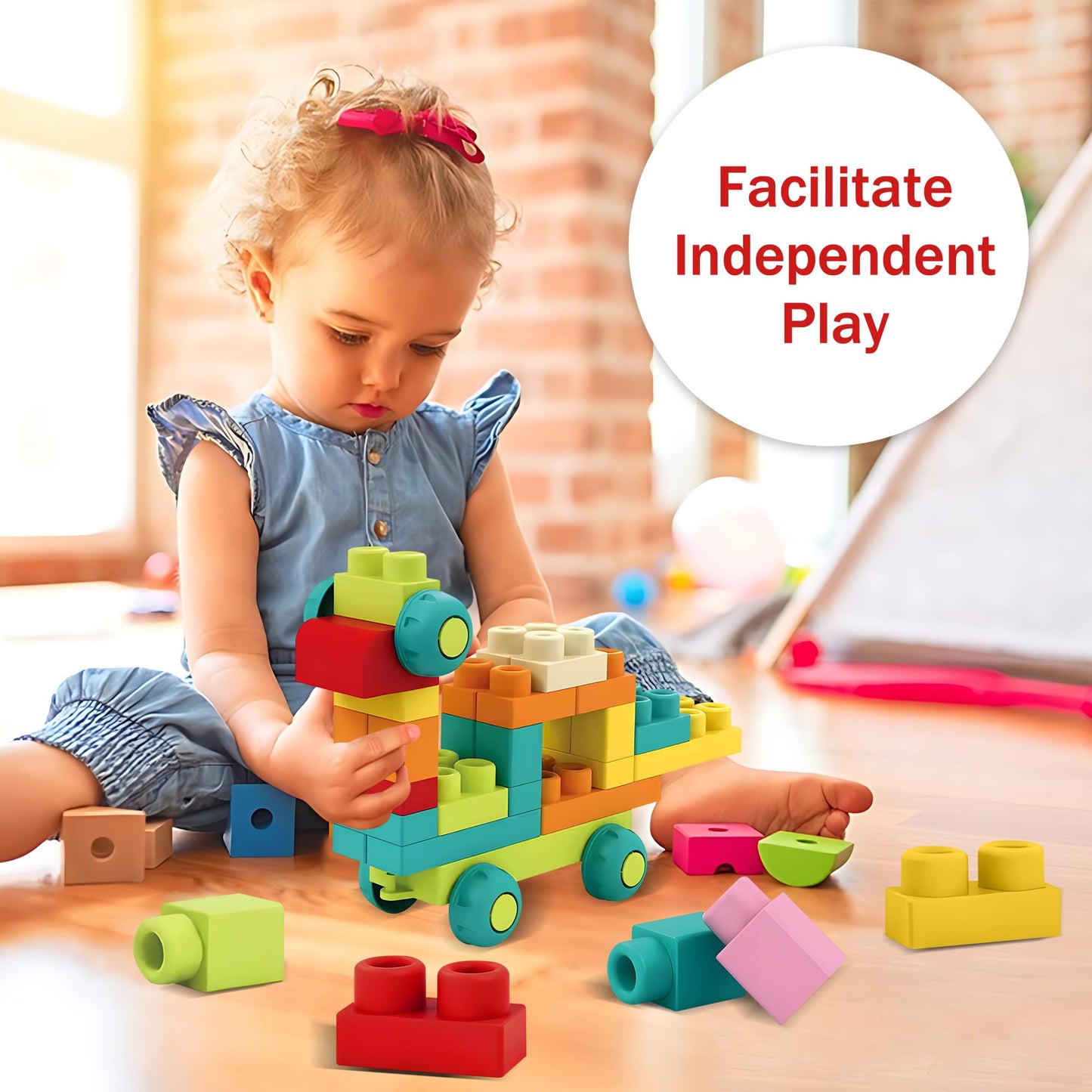 Soft Building Blocks & Baby Bath Toys Bundle - STEM Montessori Stacking: Rubber Blocks 42PCS with Storage (12-18M) + Floating Duck & No-Hole Wheat Straw Sensory Balls (9 Pack) for 6-12M & Toddlers 1–3