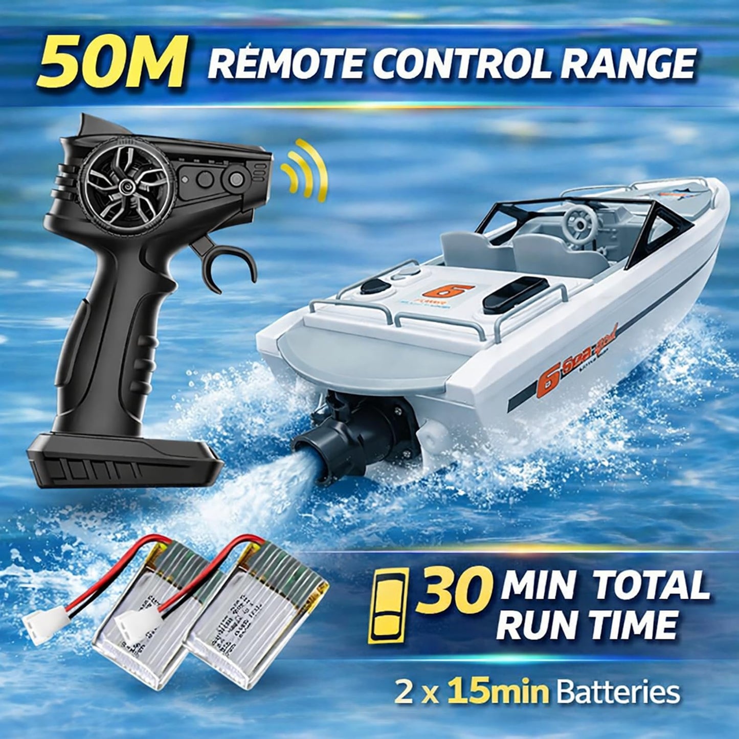CLORPTYSL Small Jet Propulsion RC Boat with Brushless Motor for Beginner, Mini Yacht-Style Remote Control Boat for Kid, Waterproof Electric Boat for Swimming Pool & Lake & River(Grey)