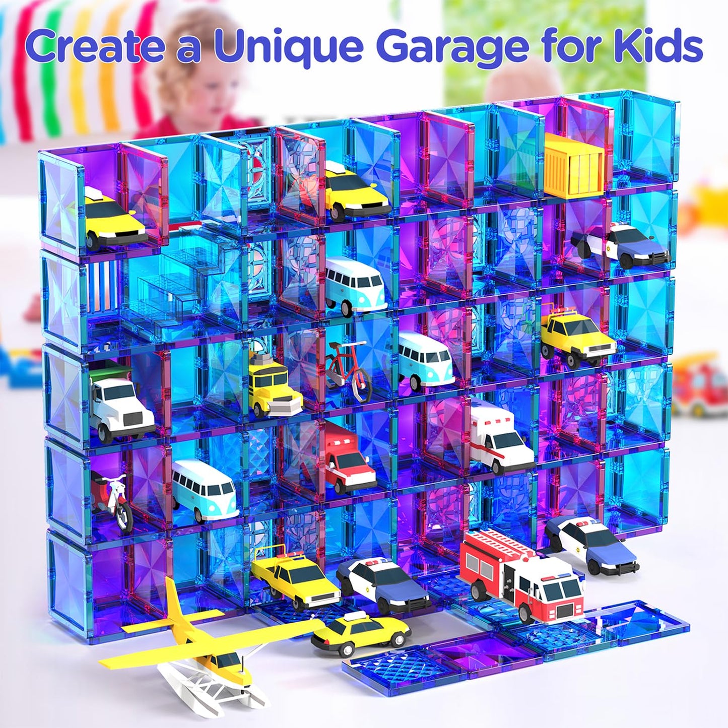 AFUNX Magnetic Tiles, 116PCS Magnet Building Blocks, 3D Diamond Magnetic Blocks, Construction Stem Toys for Kids, Educational Toys for Boys Girls Ages 3 4 5 6 7 8 (116 PCS)