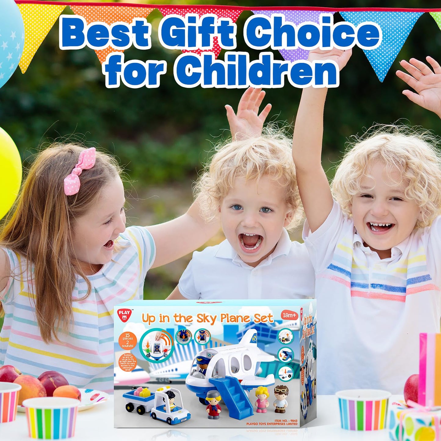 PLAY Airplane Toy for Kids - Toddler Airplane Toys Travel Plane Toys for Kids 2+ Years Old with Small Figures & Baggage Carrier, Musical Toy Airplane with Lights for Boys Girls Gifts Birthday (Blue)