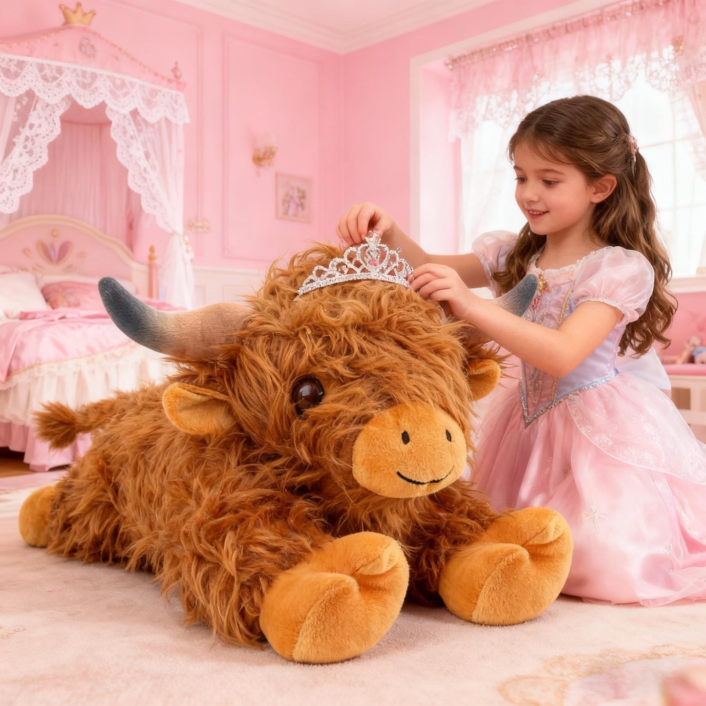 JDF 4lbs Highland Cow Weighted Stuffed Animals, 22in Giant Highland Cow Gift Plush Toy, Adorable Stuffed Animal Adults & Kids Highland Cattle Plushie Pillow Decor