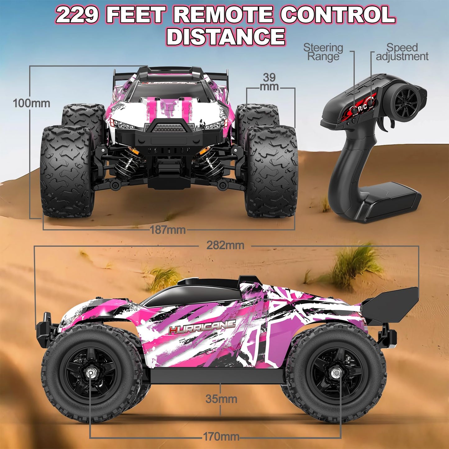 Womaqu Pink Remote Control Car for Girls, 1:18 Fast rc Cars for Girls with 40+ KM/H 4WD Off-Road rc Truck, Includes 2 Rechargeable Batteries, 8 9 10 11 12 13 Year Old Girl Gifts