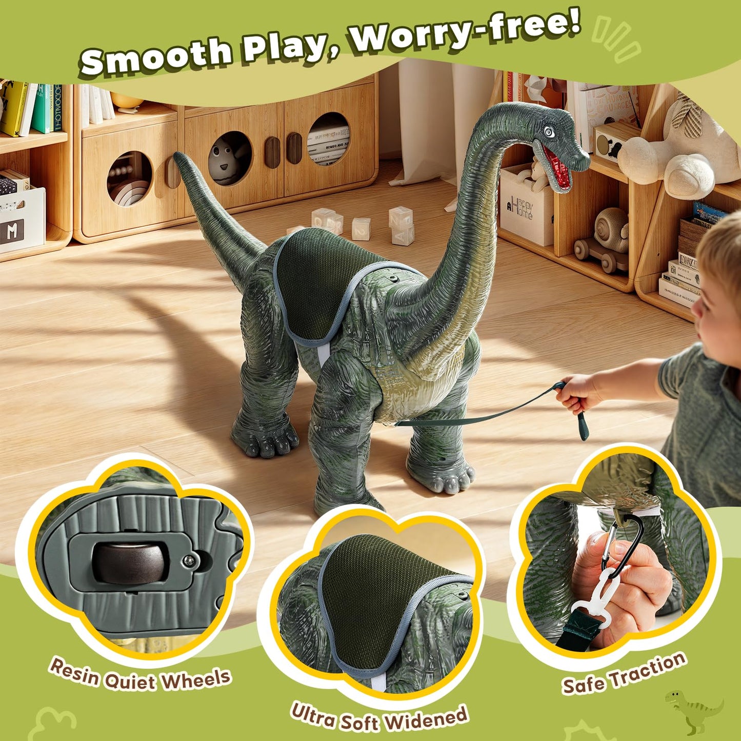 Dinosaur Ride On Toy Cars for Kids,Twinkoo Realistic Brachiosaurus Push Car with Three Sound Effects,Sound and Light Effects PP Wheels for Indoor/Outdoor Play,Best Gift for Kids(Brachiosaurus)