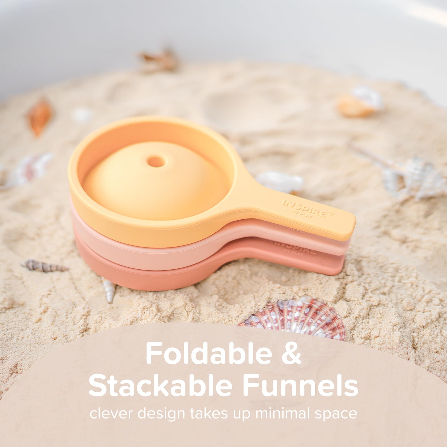 Inspire My Play 3 x Green Silicone Collapsible Funnels for Kids - Sensory Play Funnel Toys for Kids - Pouring Toys for Toddlers - Food Safe Sensory Bin Tools and Accessories