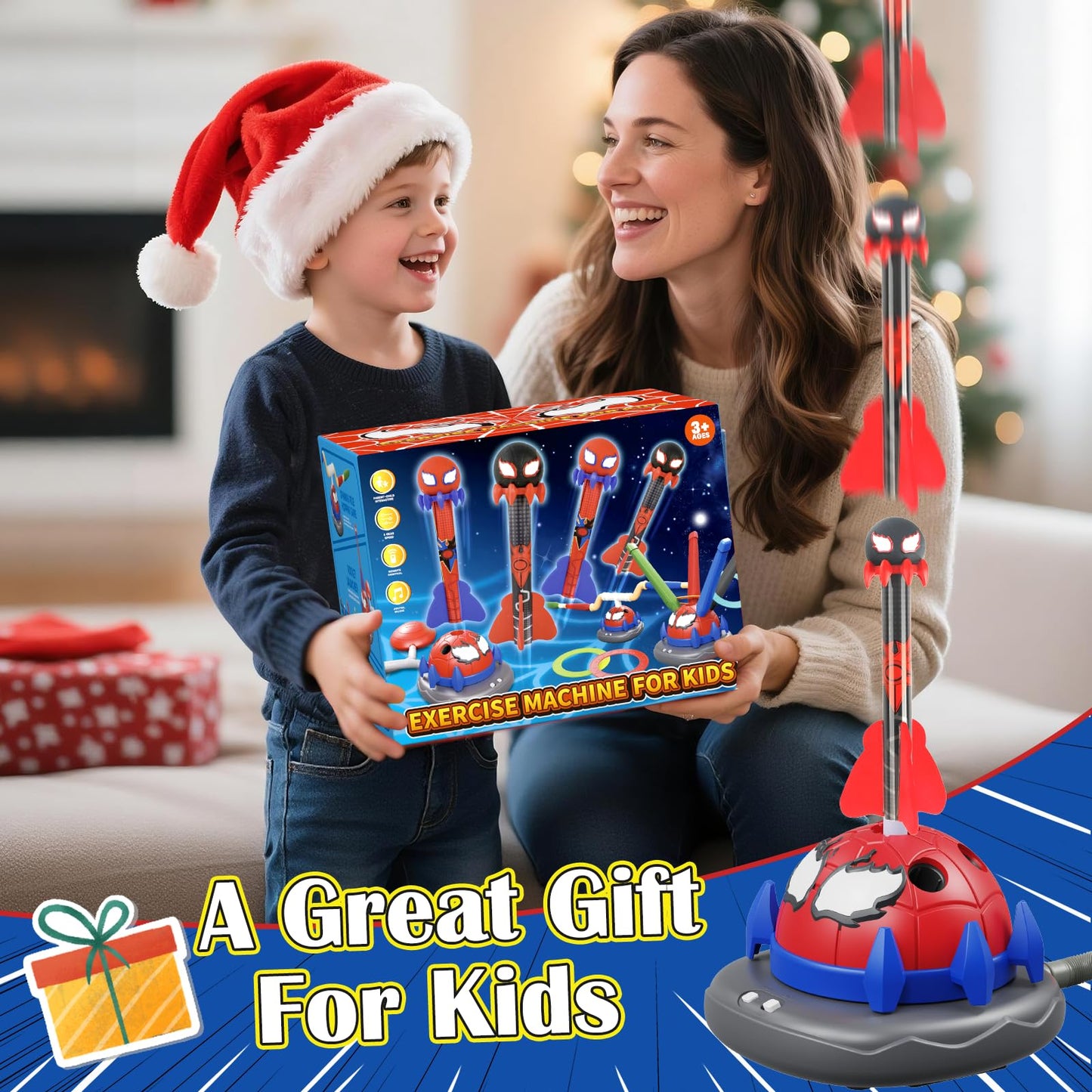 Scarmat 3-in-1 Outdoor Toys for Kids 3-8, Spider Rocket Launcher & Ring Toss Musical Jump for Sports and Outdoors Active Play Set, STEM Learning Toys Birthday Gift for Boys Girls Ages 3 4 5 6 7 8