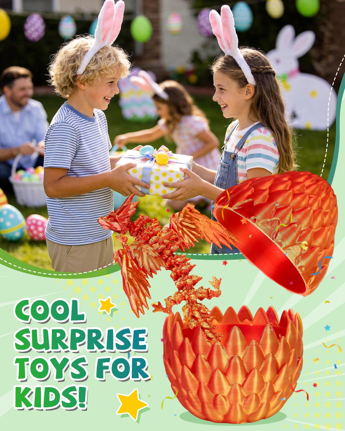 TBOLINE 4PCS 3D Printed Dragon Egg, Christmas Stocking Stuffers for Kids, Articulated Crystal Animals Fidget Toy, Small 3D Printer Dinosaur Eggs Party Favors Toy for Kids Boy Girls 5-7 8-12