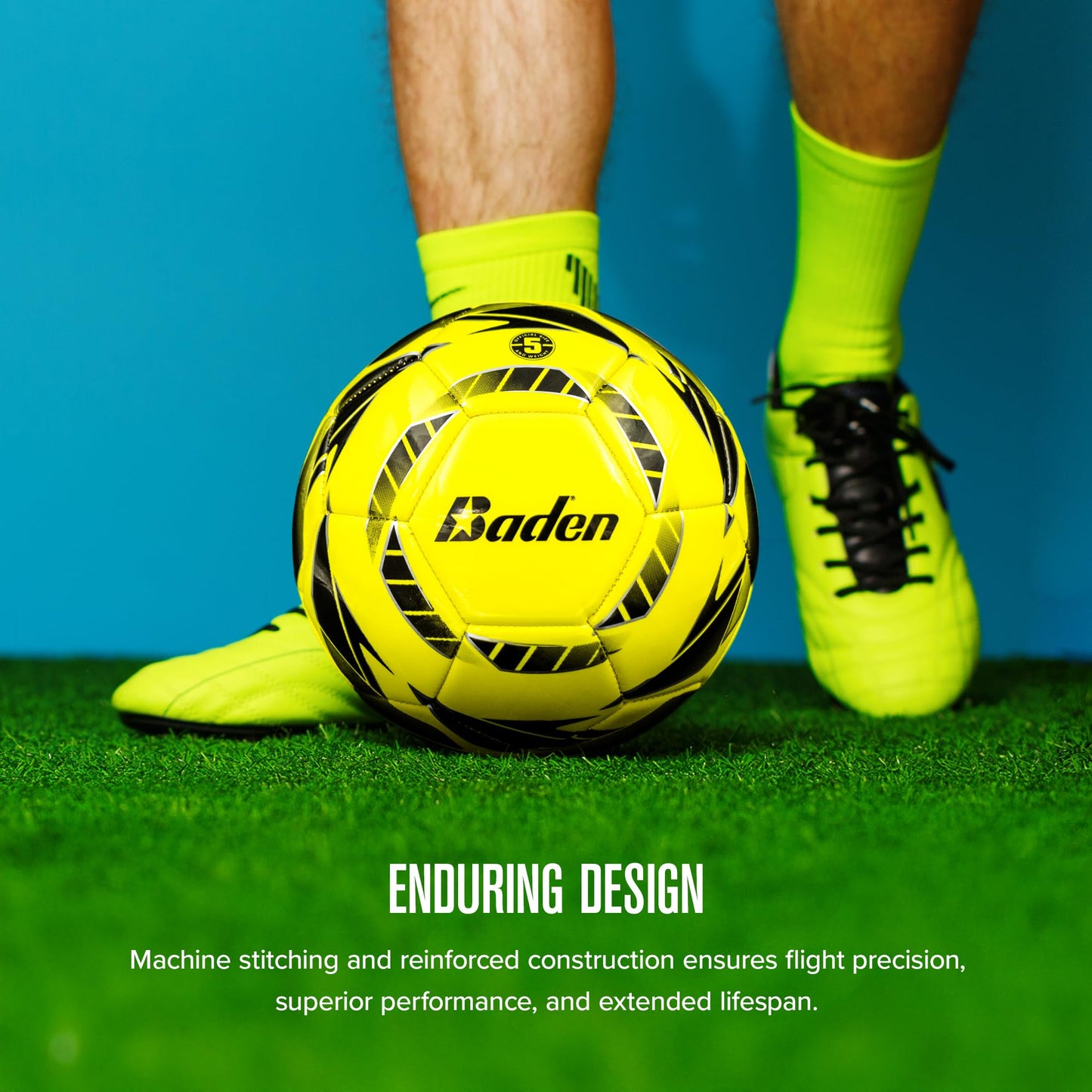 Baden Z-Series Soccer Ball | High-Performance, Durable Design for All-Season Play | Ideal for Training and Competitive Matches | Neon Yellow/White, Size 5