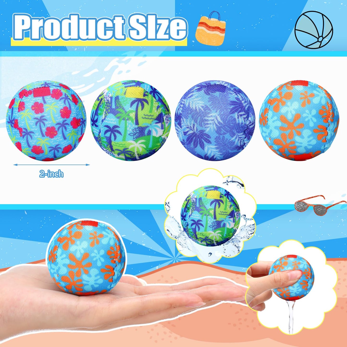 Vertintong 48 Pcs Reusable Water Float Balls Pool Beach Toys for Outdoor Summer Activities 2 Inch Splash Water Small Absorbent Balls Bulk for Adult Swimming Beach Soaking Game Party (Foloral)