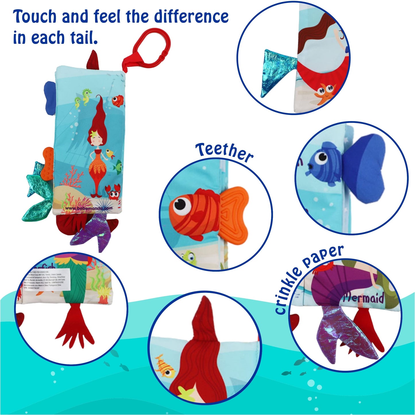 bebe mondo Unicorn Baby Crinkle Books & Mermaid Fish Teething Toy for Newborn Babies Infants 0-3-6-12-18 Months Baby Gift