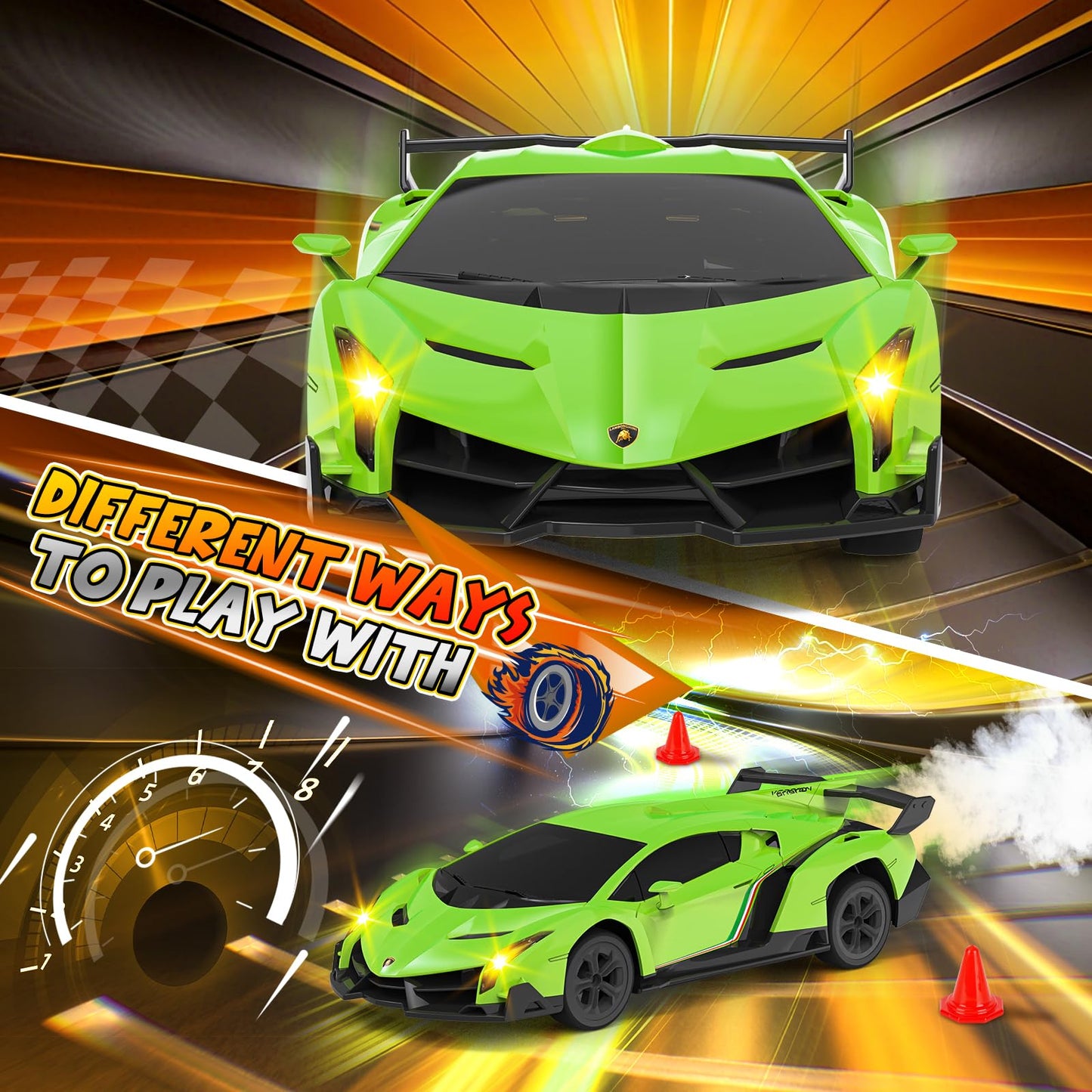 Innofans Lamborghini Remote Control Car, Officially Licensed 1:24 Scale 2.4GHz RC Drift Car Toys with Headlight PCS, Lambo Hobby Rc Cars for Boy Girl 4-12 Years Old, Birthday Gift (Green)