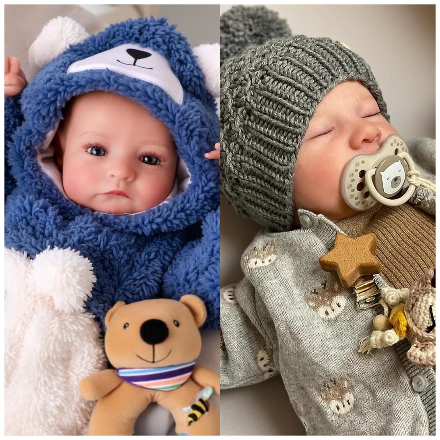 BABESIDE Realistic Reborn Baby Dolls Boy - Aiden(20 Inch) + Noah (17 Inch) Handmade Realistic Baby Doll Soft Body Realistic-Newborn Baby Doll with Toy & Gift Box for Kids Age 3 +