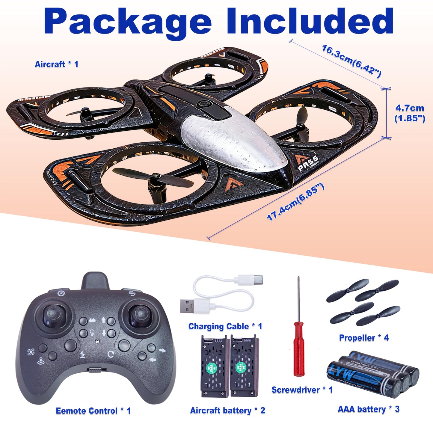 LIHBCAIYI Remote Control Airplane with Rolling Wheels,Fighter Jet Toys with Altitude Hold,LED Lights,360° Flip,Multi-Mode RC Plane Quadcopter Airplane Toy Gifts for Beginners (Orange)