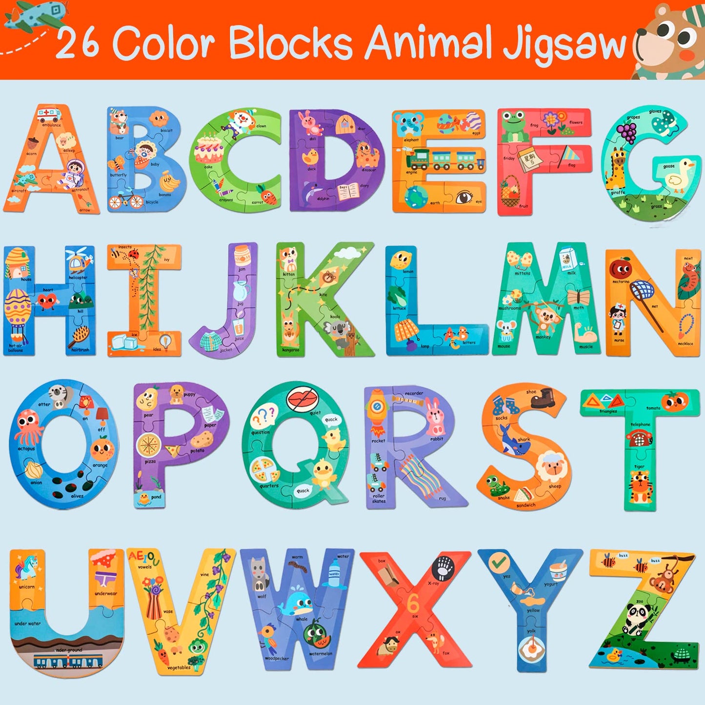 NAODONGLI Wooden Alphabet Puzzles for Toddlers Ages 3+,Montessori Preschool Learning ABC Sight Words Letter Puzzle for Toddlers,Learning Toys Easter Birthday Gift for Kindergarten Boys Girls