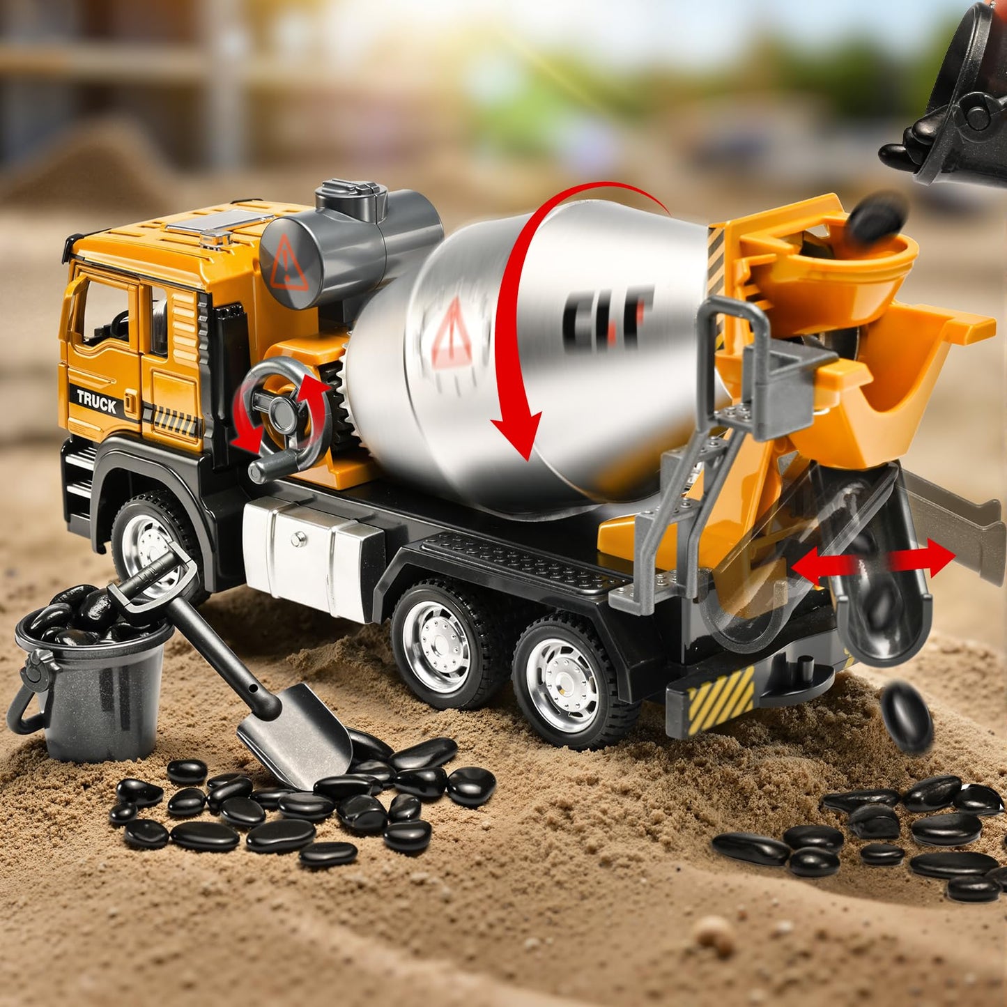 NOVAFUSION Cement Mixer Truck Toys for Boys,Cement Mixer Toy Truck Metal Diecast Cab,Pull Back Mixer Trucks Construction Trucks with Lights and Sounds,Cement Truck Toys for Boys 3-5 Year Old