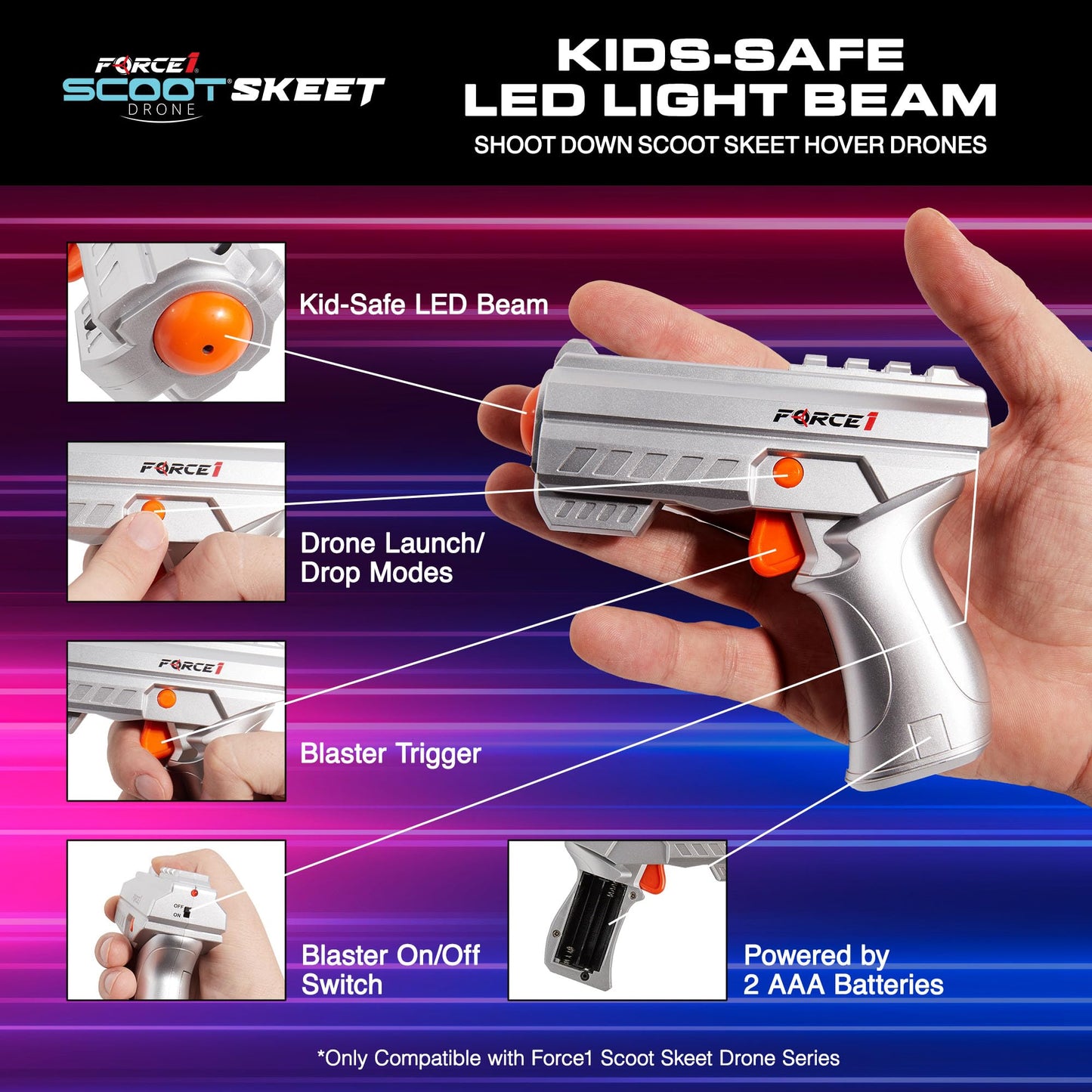 Force1 Scoot Skeet 3pk Mini Drone Electronic Shooting Game for Kids and Adults- 2 Hand Drones for Kids with LED Toy Gun Set, Ultimate Electronic Target Games, Indoor Flying Orb Ball Toys (Pink/Blue)
