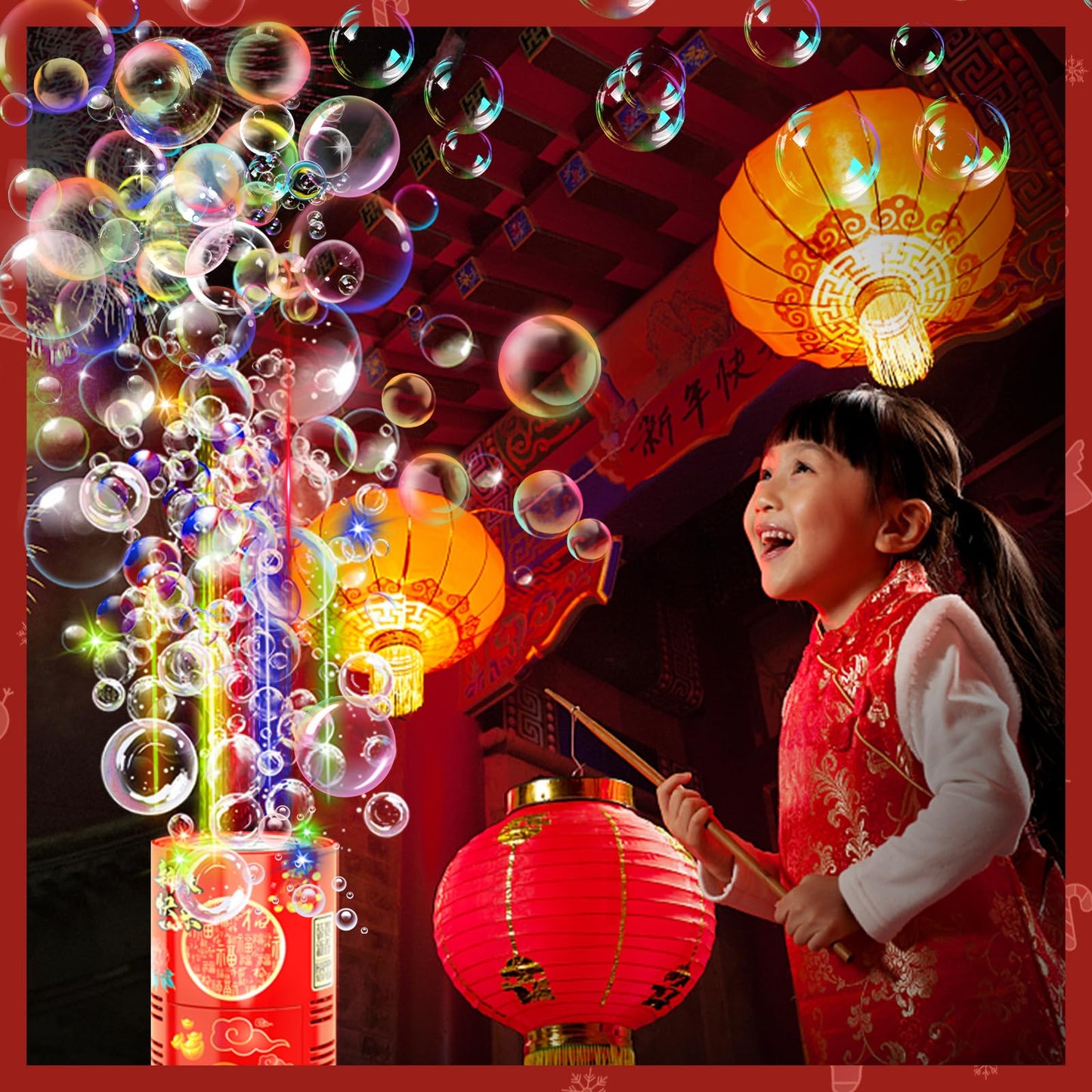 Bubble Machine (4PCS, 20 Holes) with LED Lights, Automatic Bubble Blower Toys, Portable Bubbles Maker for Wedding Christmas Chinese New Years Party Decorations, Kids Birthday Gifts, Balloons Banner