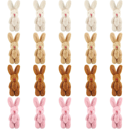 Sumind 20 Pieces Mini Plush Rabbit Tiny Joint Bunny 2.4 Inch Small Rabbit Doll Soft Bunny Stuffed Animal Toys for Birthday Cake Wedding Decorations Party Favors(Long Plush Style)