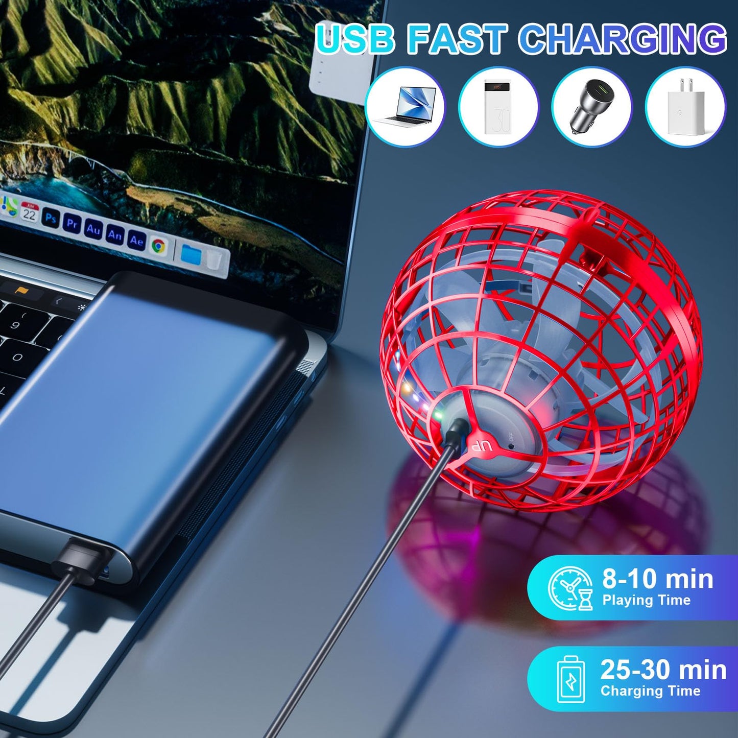 Flying Orb Ball Toys Cosmic Globe Soaring Magic Hover Hand Controlled Boomerang Spinner Mini Orbit Drone Kids Adults Outdoor Cool Stuff Toys Gift for 6 7 8 9 10+ Year Old Boys Girls Teens
