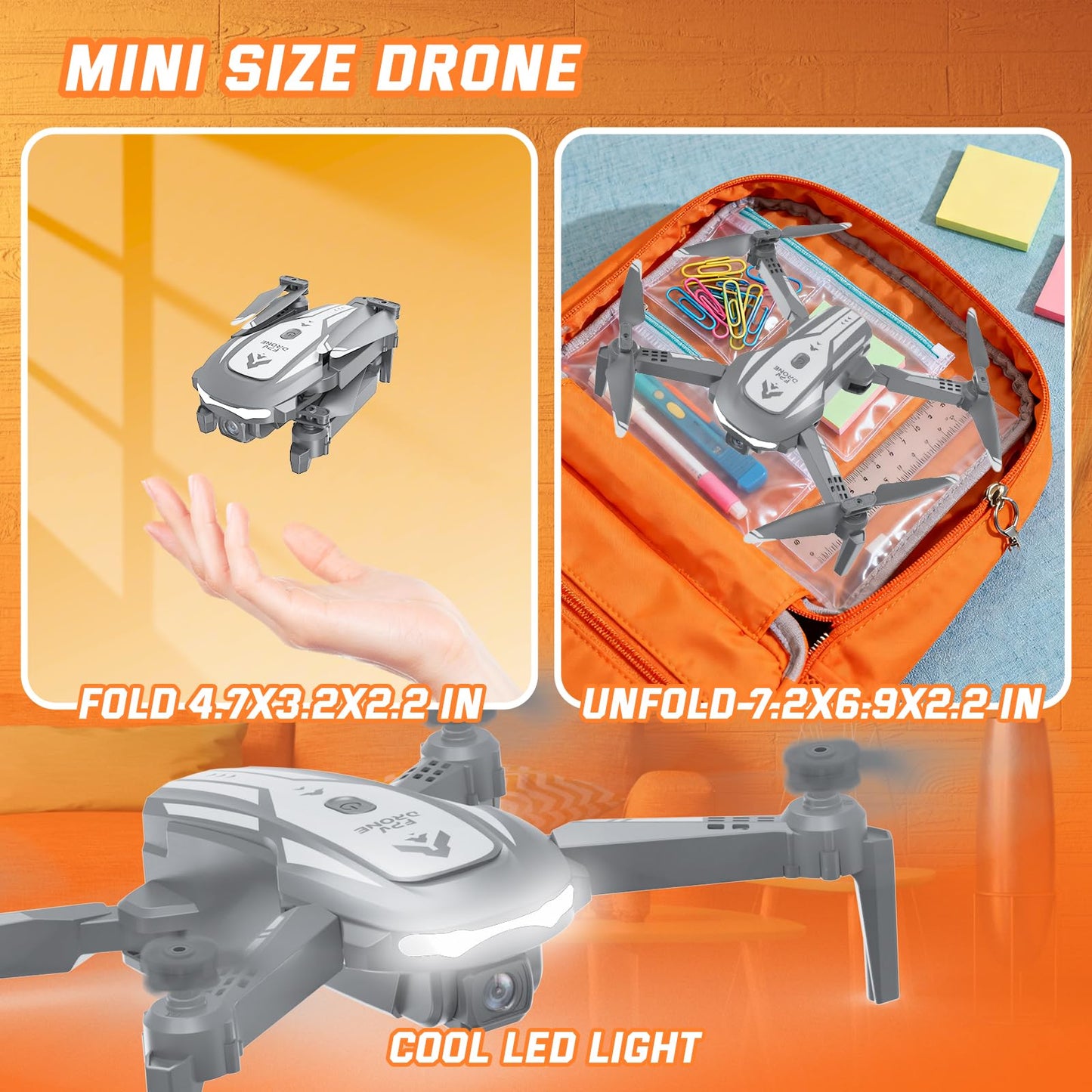 Drone with Camera for Kids Adults, Mini Foldable FPV Drones Remote Control Helicopter, RC Quadcopter with 1080P Live Video Camera, Gestures Selfie, One Key Start,2 Batteries, Toys/Gifts for Boys Girls