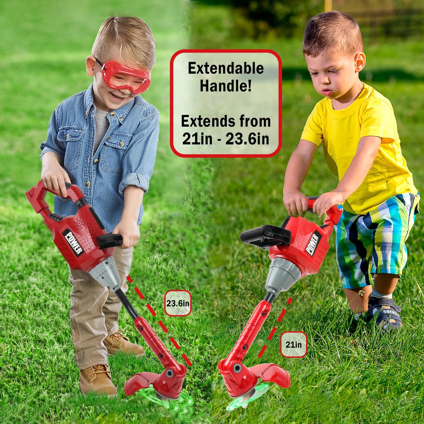 TeganPlay Kids Weed Trimmer Toy for Toddler Landscaping Gardening Tools and Equipments with Lights and Sounds Includes Mask Safety Goggles and Earmuffs