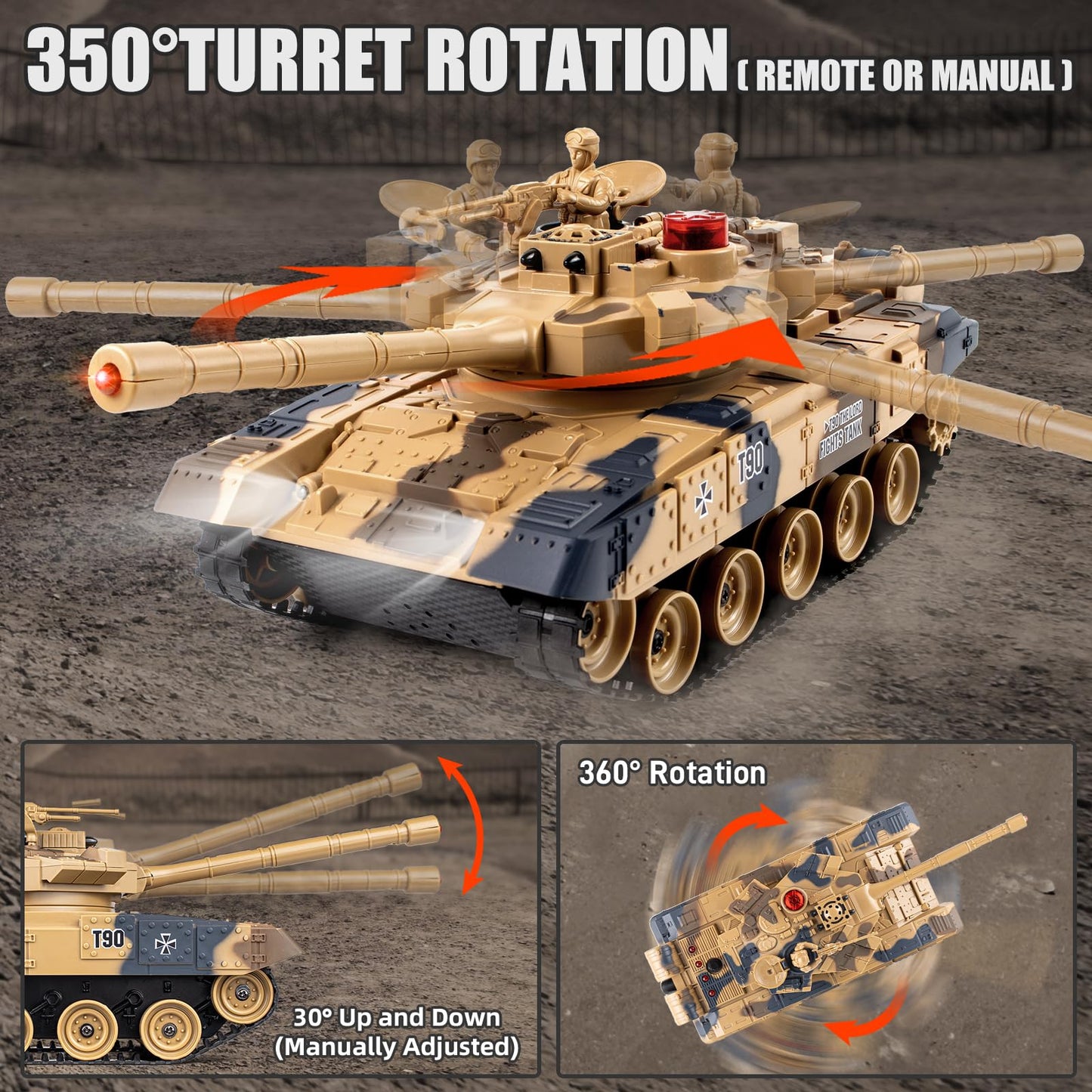 Supdex 1/24 RC Battle Tank Set, Remote Control Chinese Type 99 and Russian T90 Army Toy That Shoots for Kids and Adults, 2.4G RC Vehicle Model Tank 6+ Year Old with Sound, Smoke and Lights