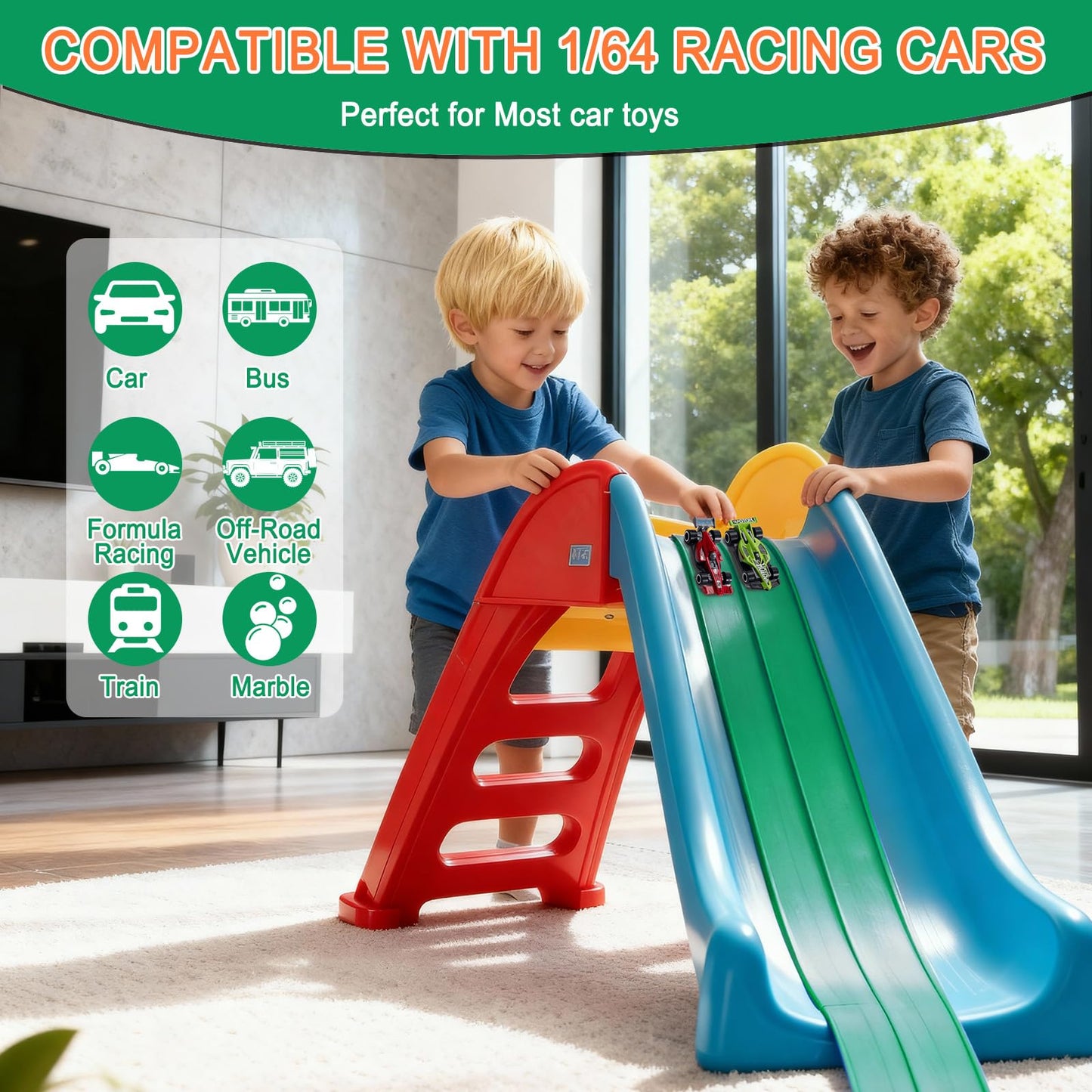 Flex Track Race Cars for Kids, Rubber Have Extra-Long 15.75ft is Customizable Race Track, with 4 Racing Cars and 6 Suction Cups, Flexible Race Track Easy to Store for Outdoor Play (Green)