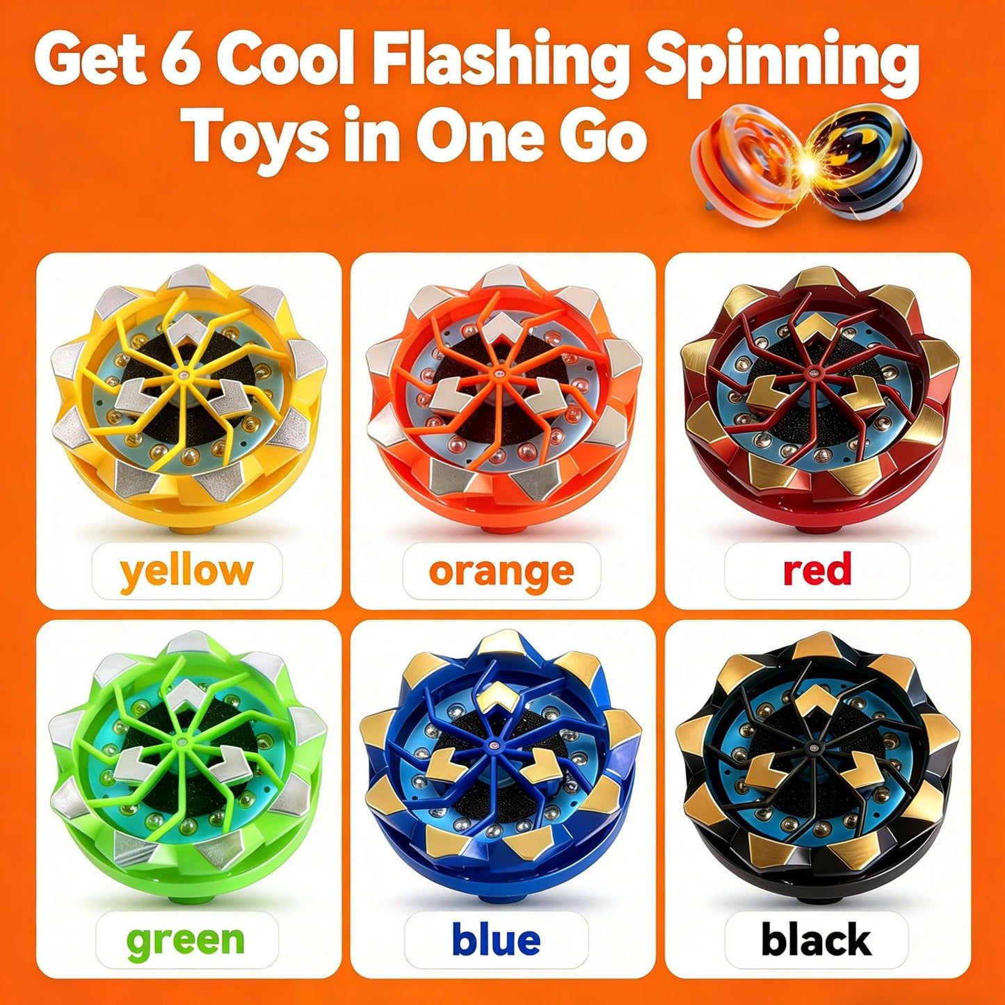 Fireworks Fingertip Gyro,Handheld Fireworks Gyroscope,Collision Sparks Light Up Spinning Top Toy,Creative Gyroscope Toy for Kids,Fidget Spinners for Adults, Cool Flashing Spinning Toys (6 PCS)