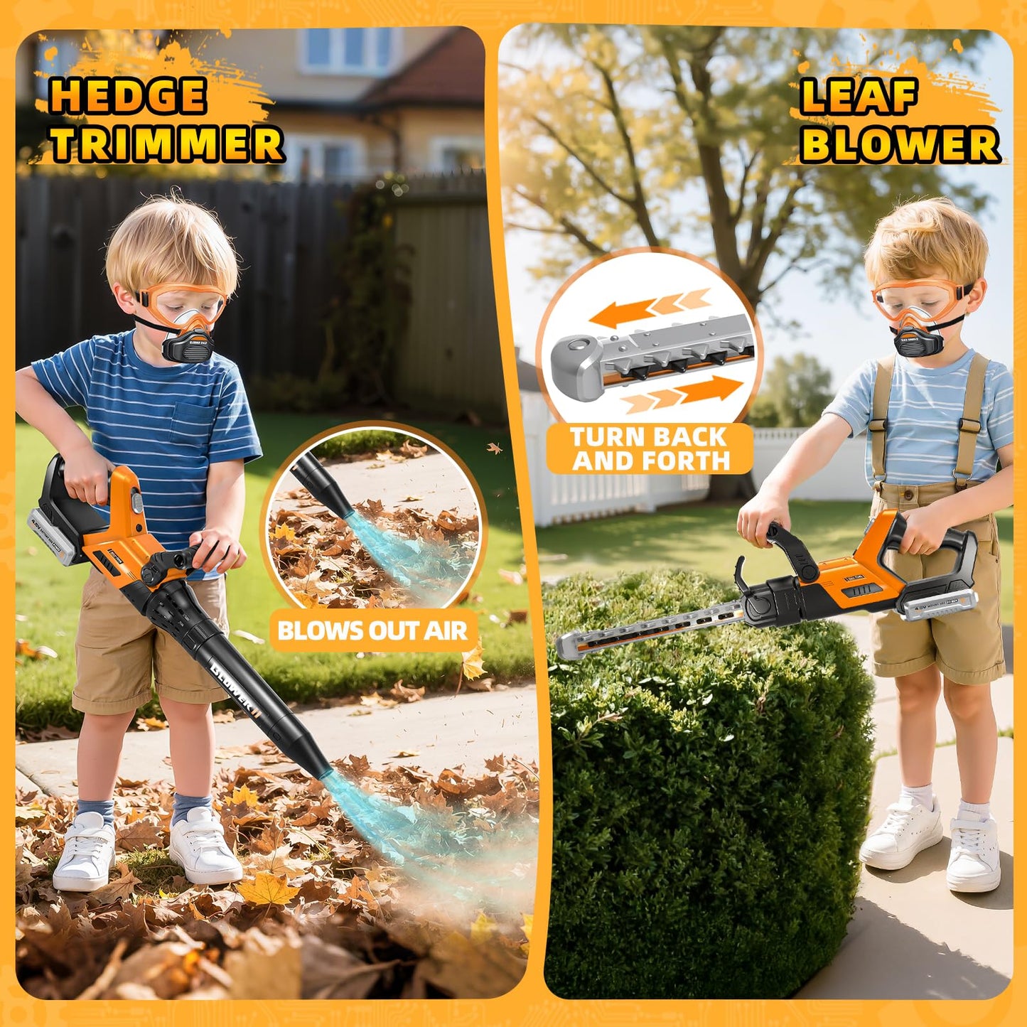 Kids Tool Set, 3 in 1 Kids Power Garden Tools with Sounds & Lights, Toy Weed Wacker, Toy Leaf Blower and Hedge Trimmer, Outdoor Toys, Toy Tools, Christmas Birthday Gifts for Boys 3 4 5 6 7 8 Year Old