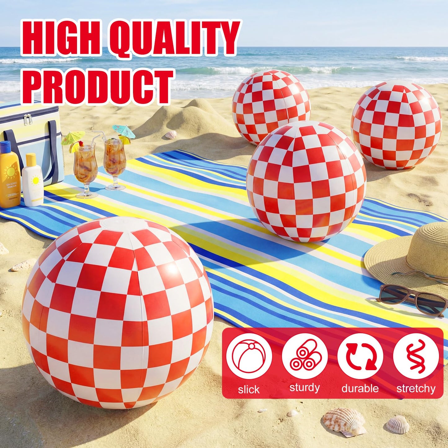 FairySandy 12 Pack Checkered Flag Themed Beach Balls, 12 Inch Red and White Inflatable Beach Party Favors Summer Pool Game Decoration for Race Car Birthday Party Supplies, Game Gift